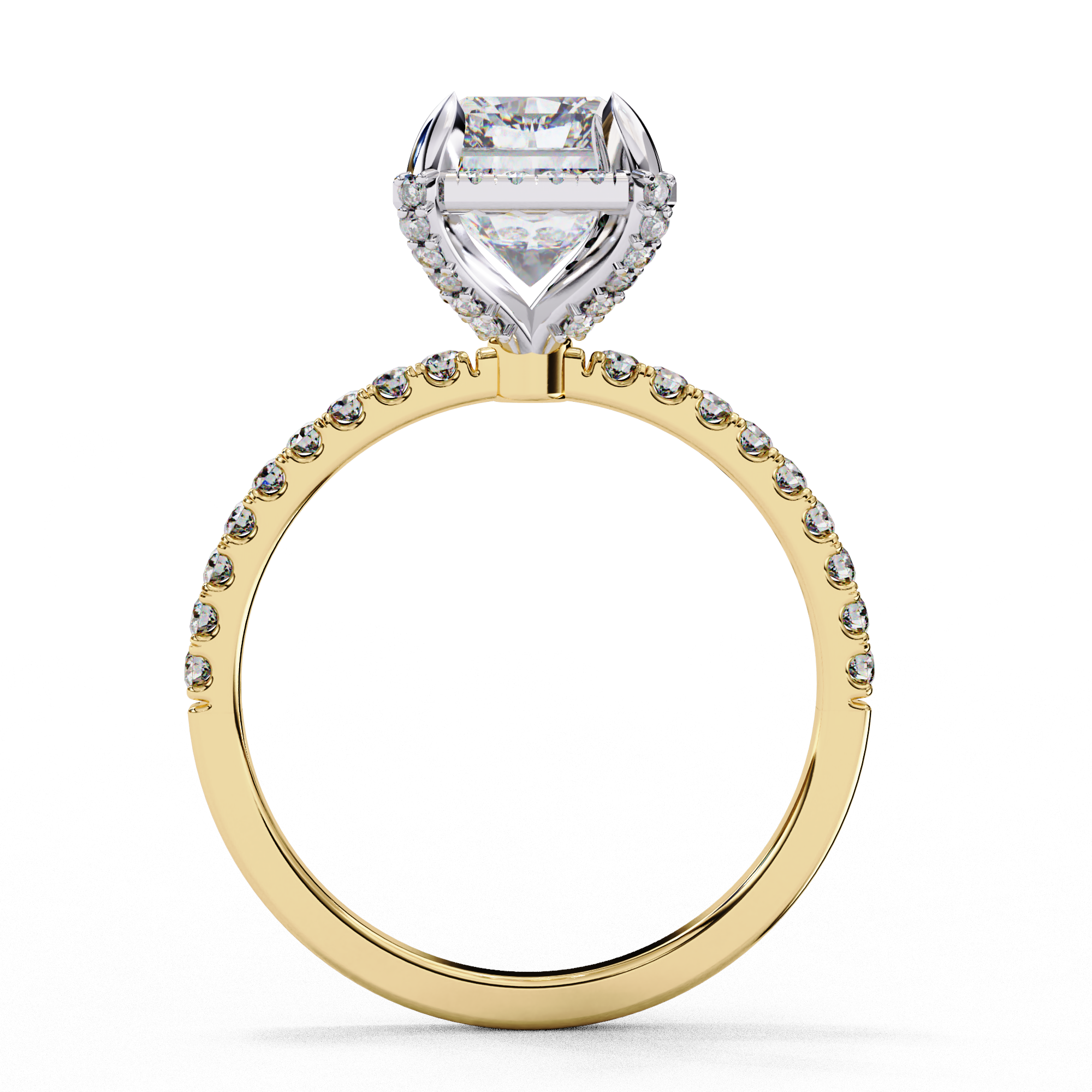 Radiant Solitaire Ring with Halo and studded prong