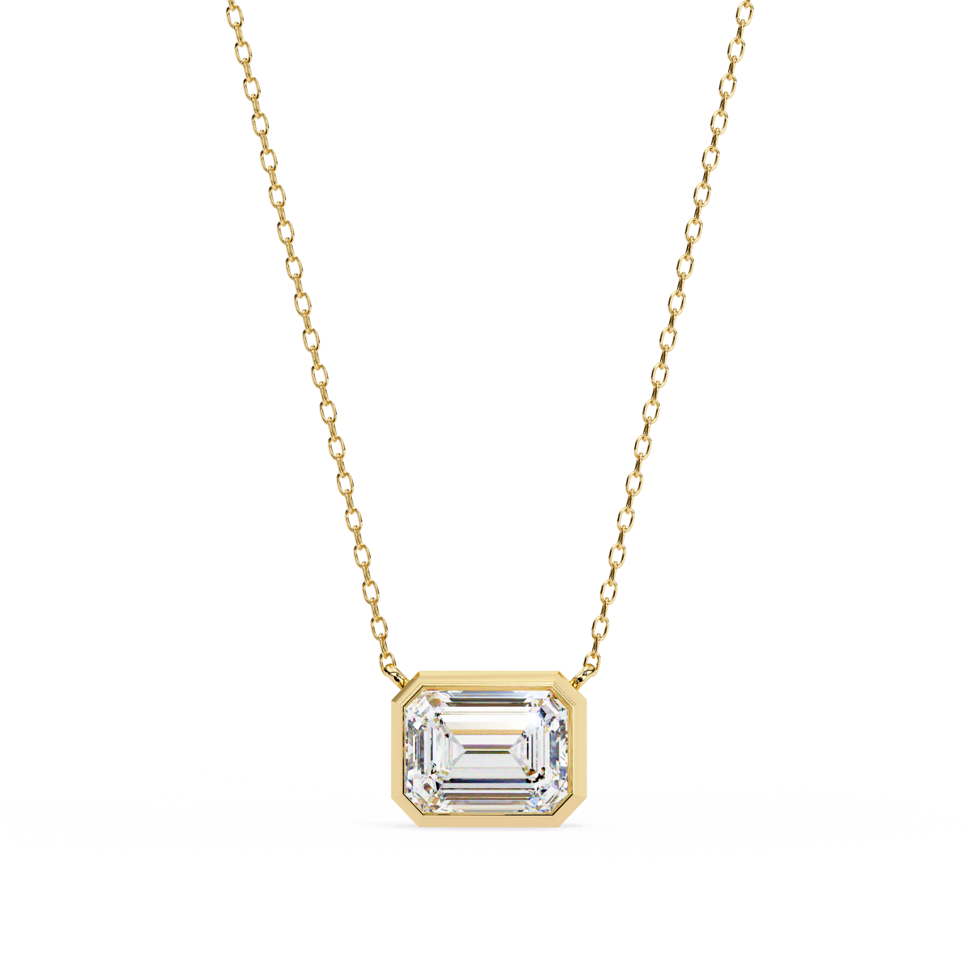Classic Emerald Bezel Set Lab Created Diamond Solitaire Necklace