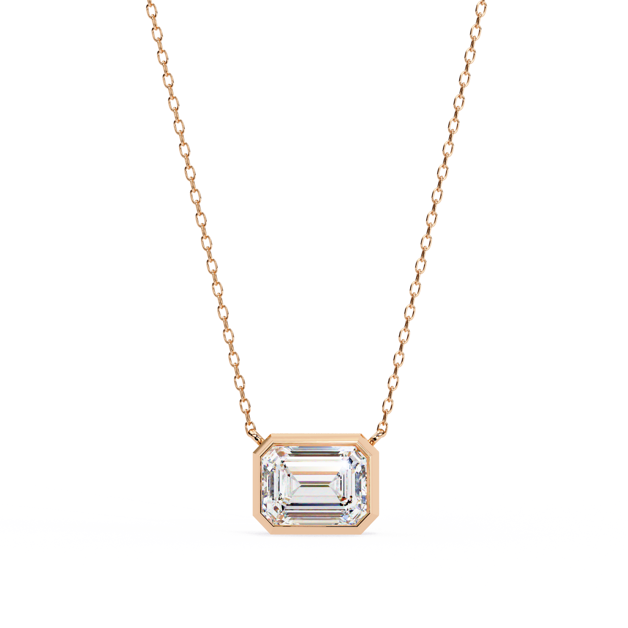 Classic Emerald Bezel Set Lab Created Diamond Solitaire Necklace