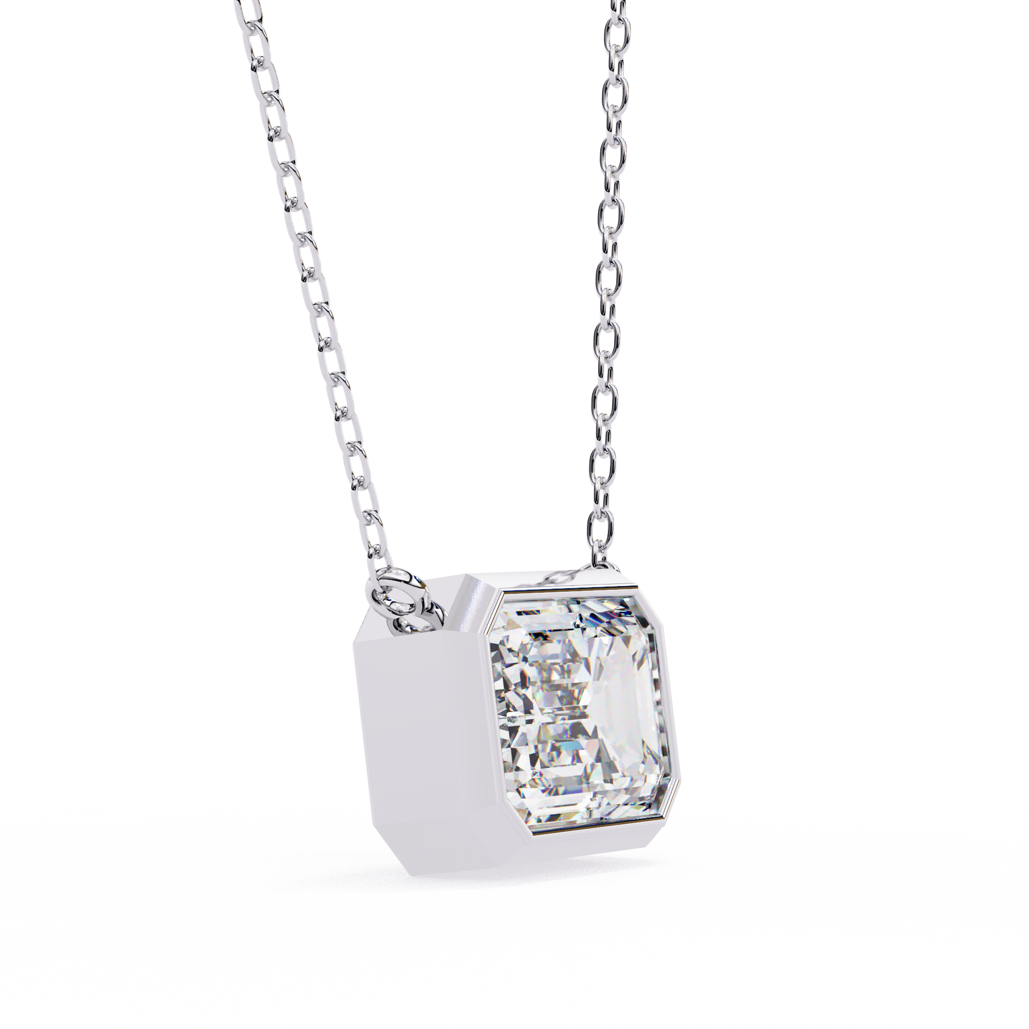 Classic Emerald Bezel Set Lab Created Diamond Solitaire Necklace