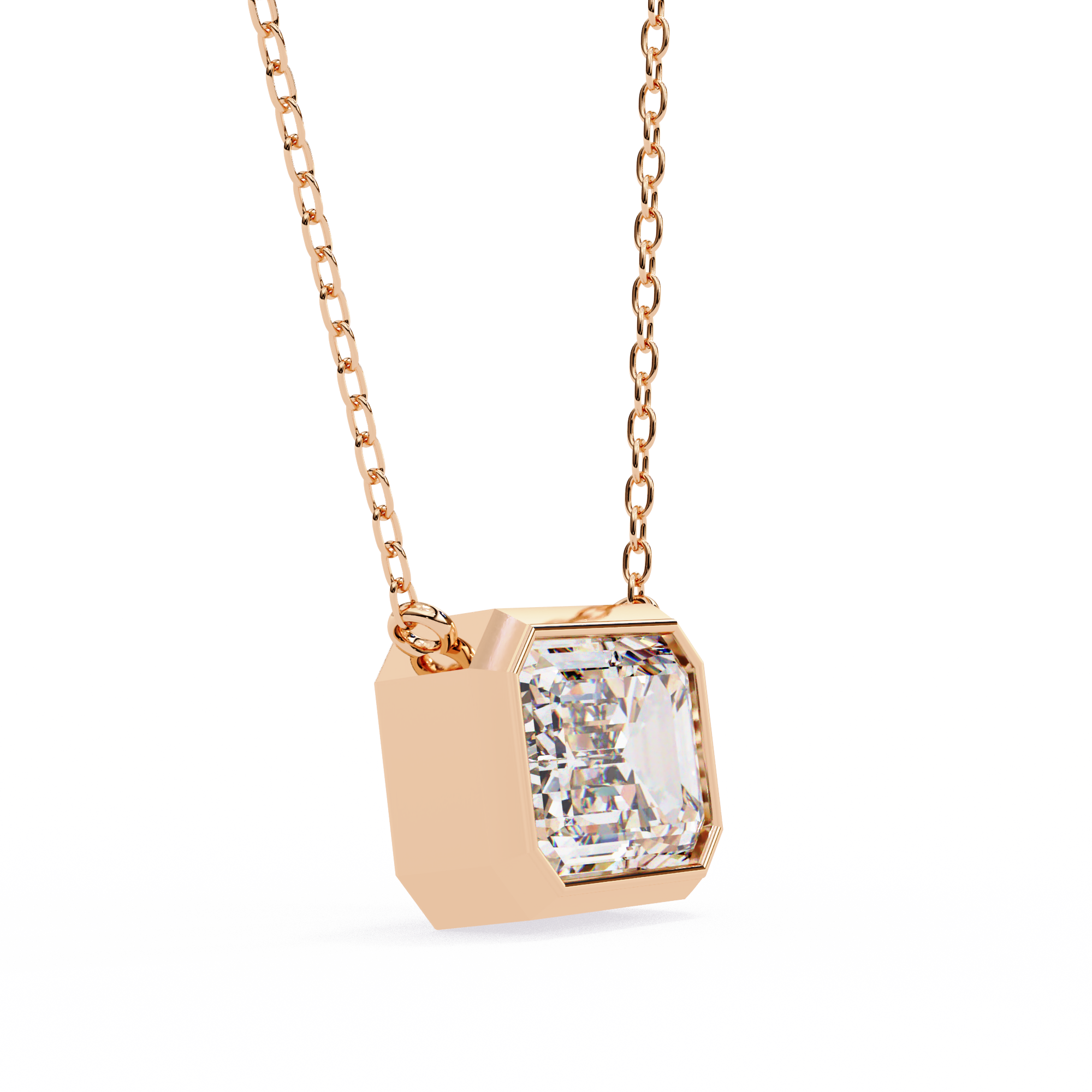 Classic Emerald Bezel Set Lab Created Diamond Solitaire Necklace
