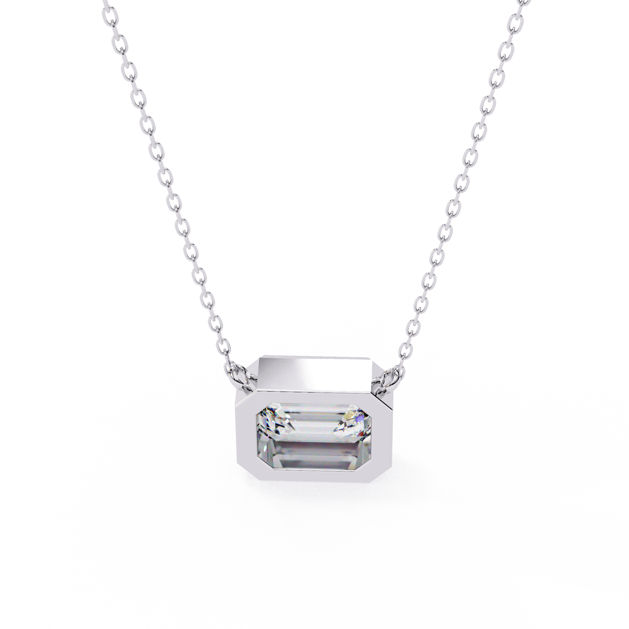 Classic Emerald Bezel Set Lab Created Diamond Solitaire Necklace