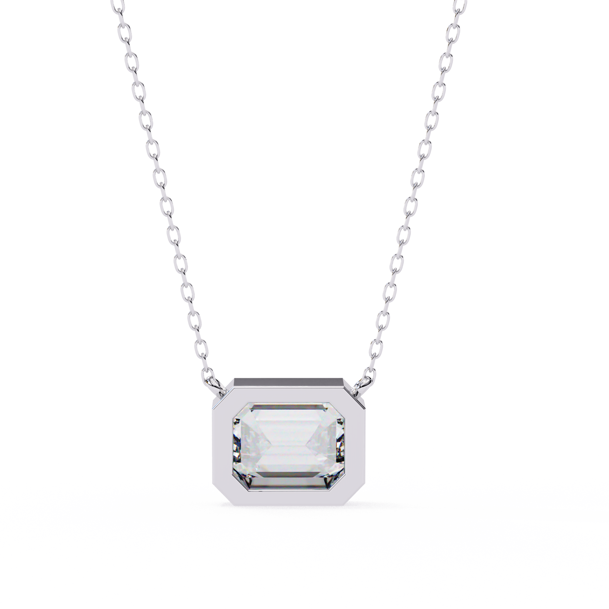 Classic Emerald Bezel Set Lab Created Diamond Solitaire Necklace