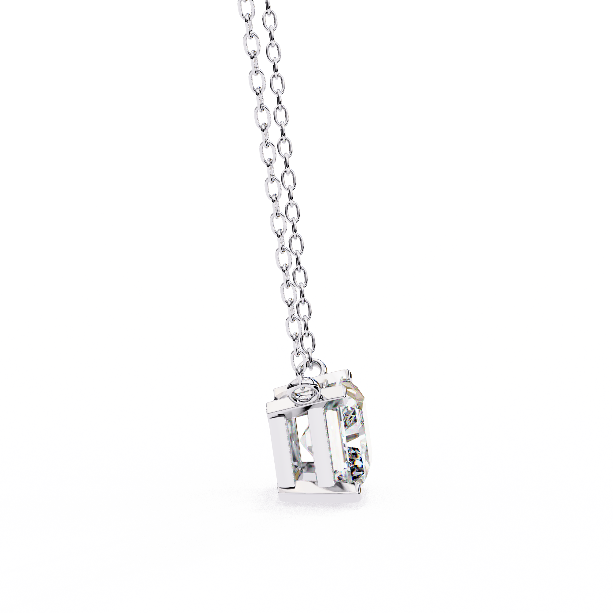 Classic 4 Prong Basket Radiant Cut Lab Created Diamond Solitaire Necklace