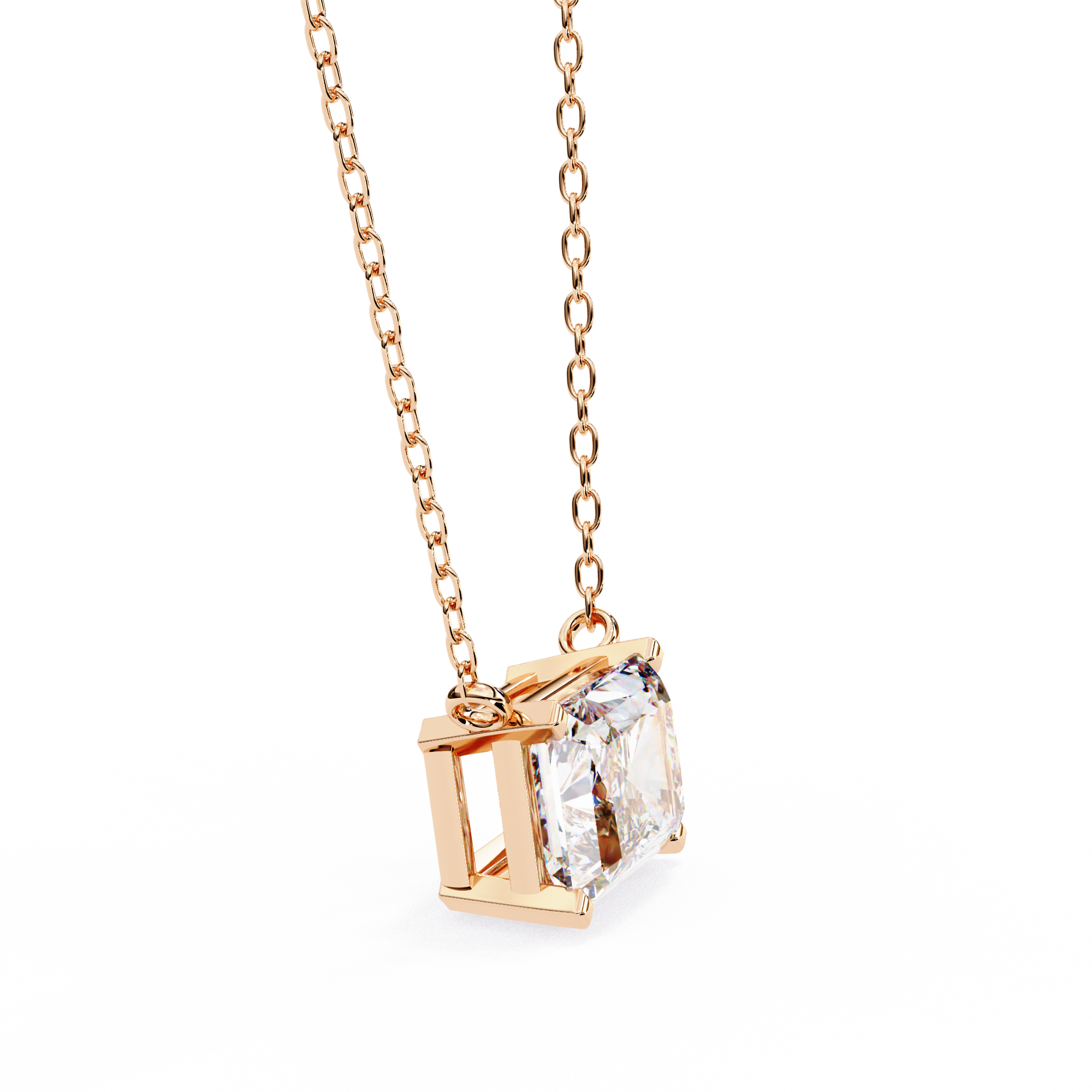 Classic 4 Prong Basket Radiant Cut Lab Created Diamond Solitaire Necklace