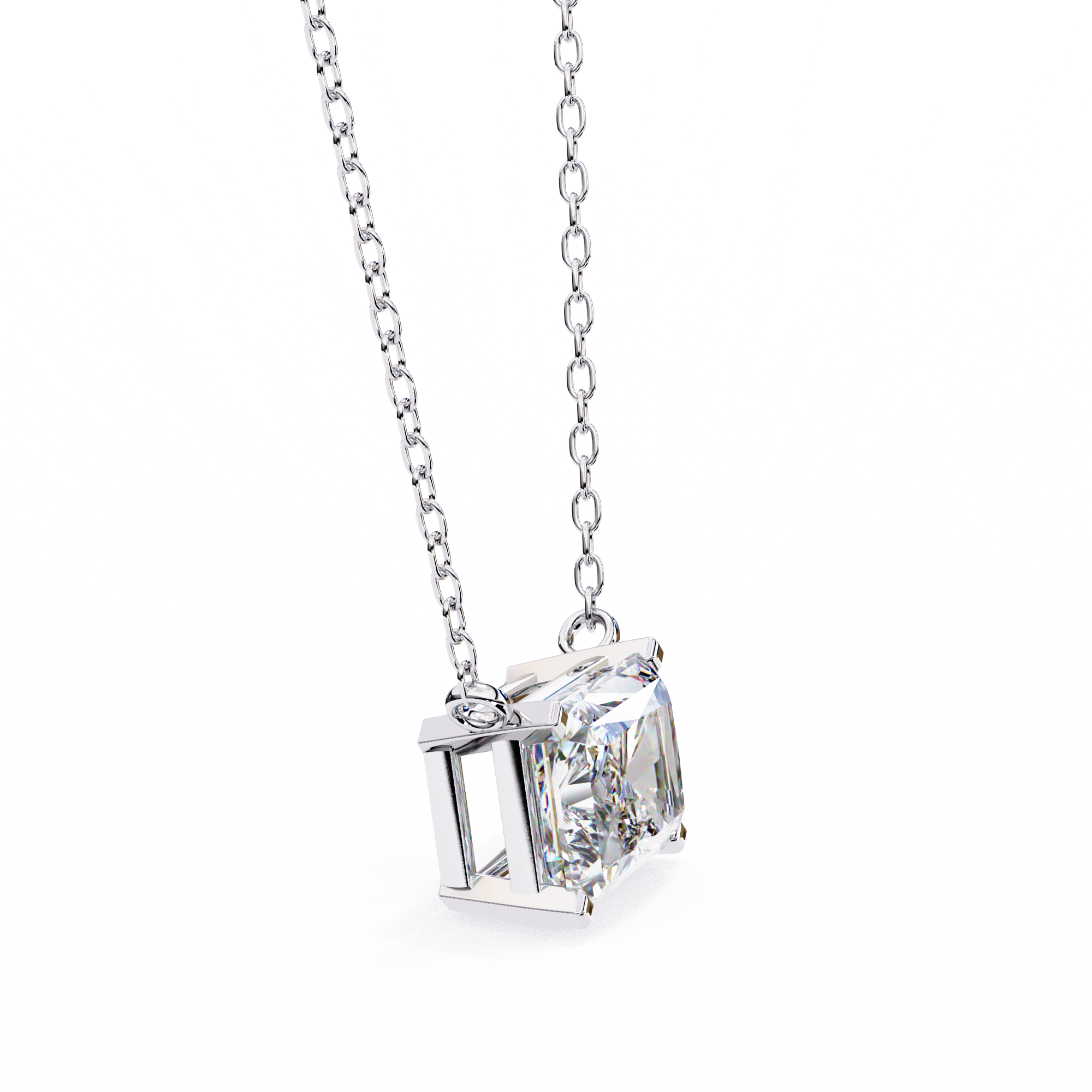 Classic 4 Prong Basket Radiant Cut Lab Created Diamond Solitaire Necklace