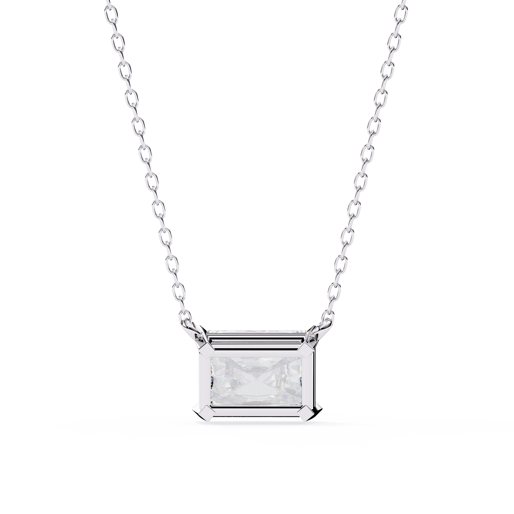 Classic 4 Prong Basket Radiant Cut Lab Created Diamond Solitaire Necklace