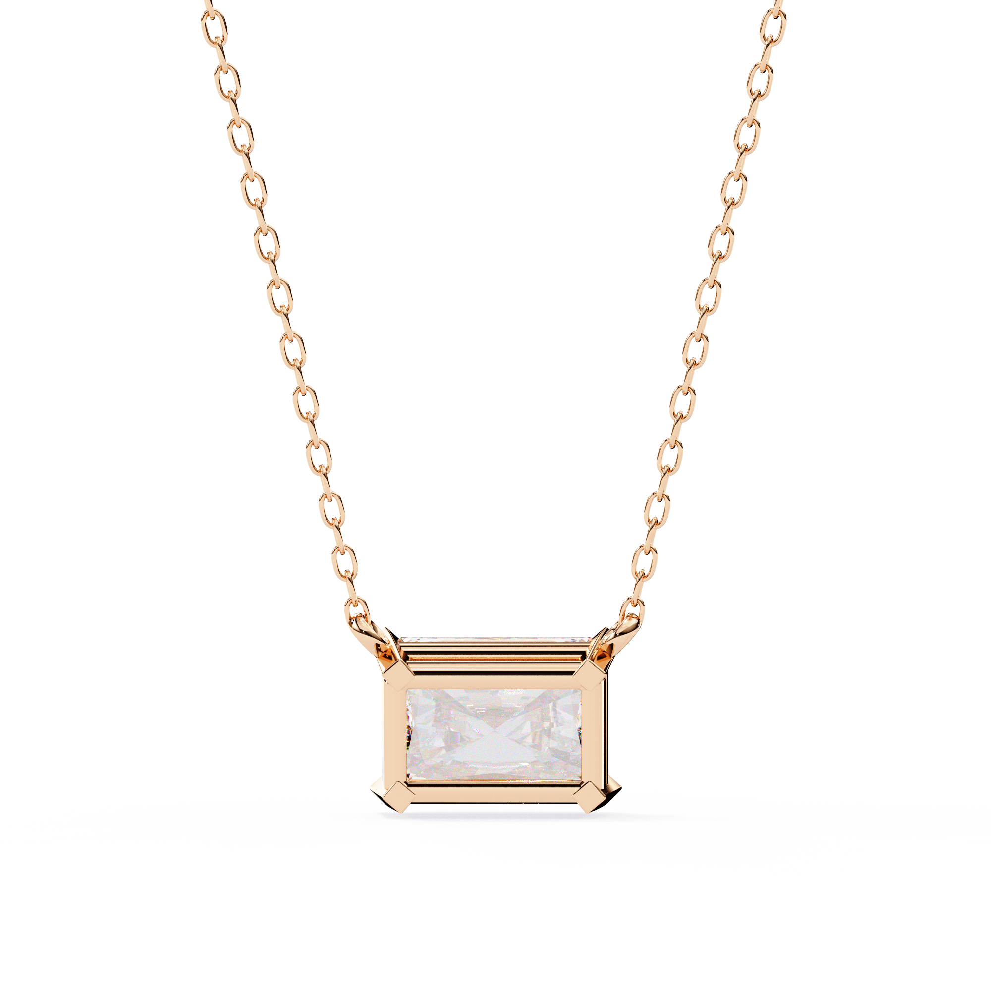 Classic 4 Prong Basket Radiant Cut Lab Created Diamond Solitaire Necklace