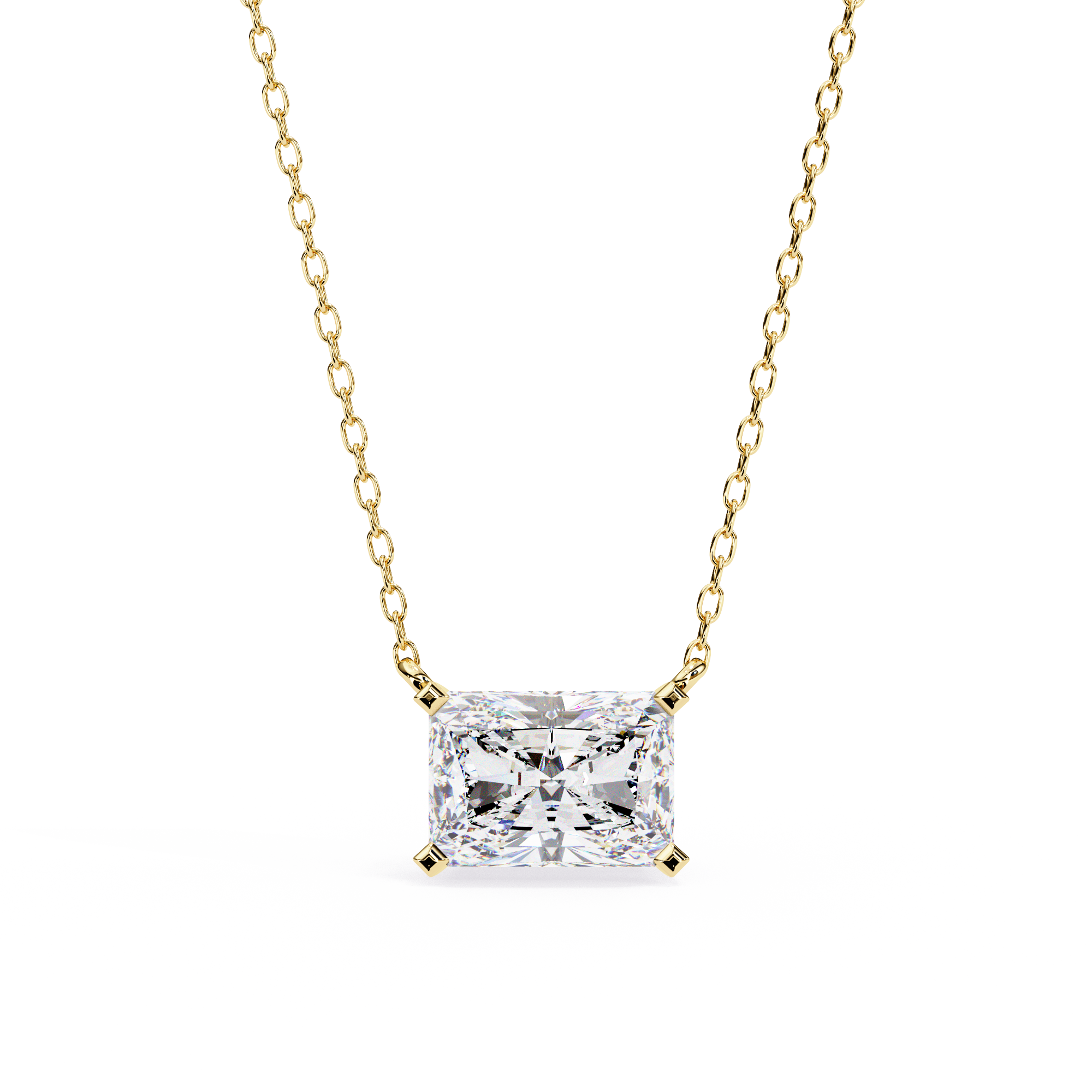 Classic 4 Prong Basket Radiant Cut Lab Created Diamond Solitaire Necklace