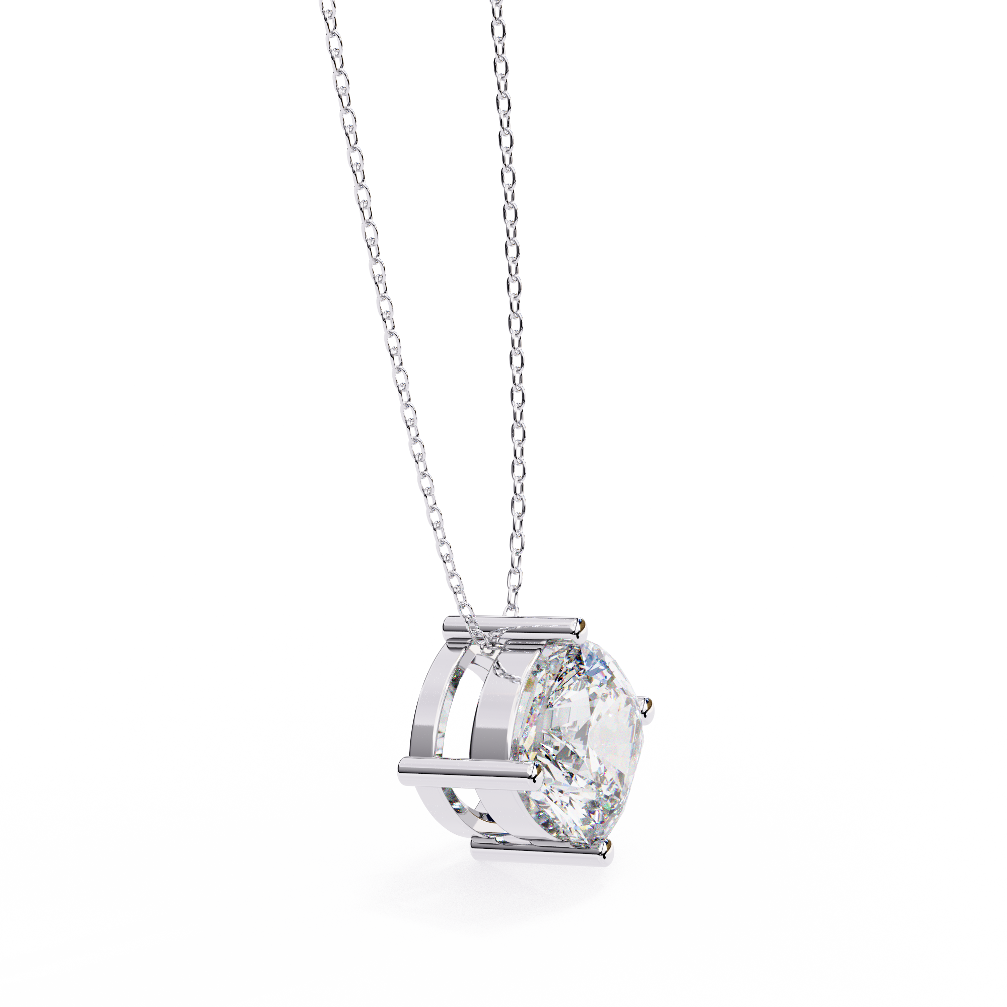 Classic 4 Prong Basket Cushion Lab Created Diamond Solitaire Necklace