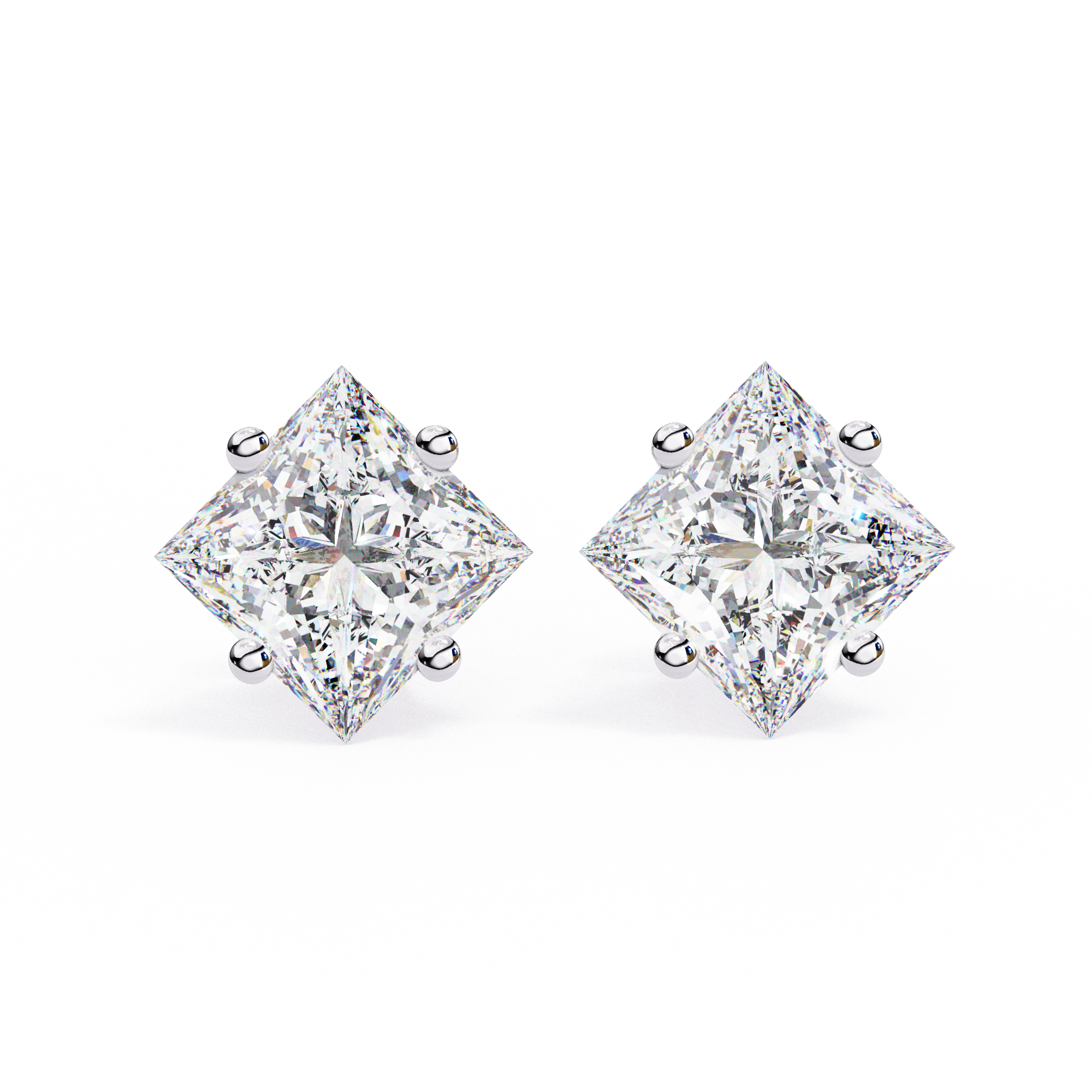 Classic Princess Cut Diamond Four Prong Stud Earrings (F/G VS+)