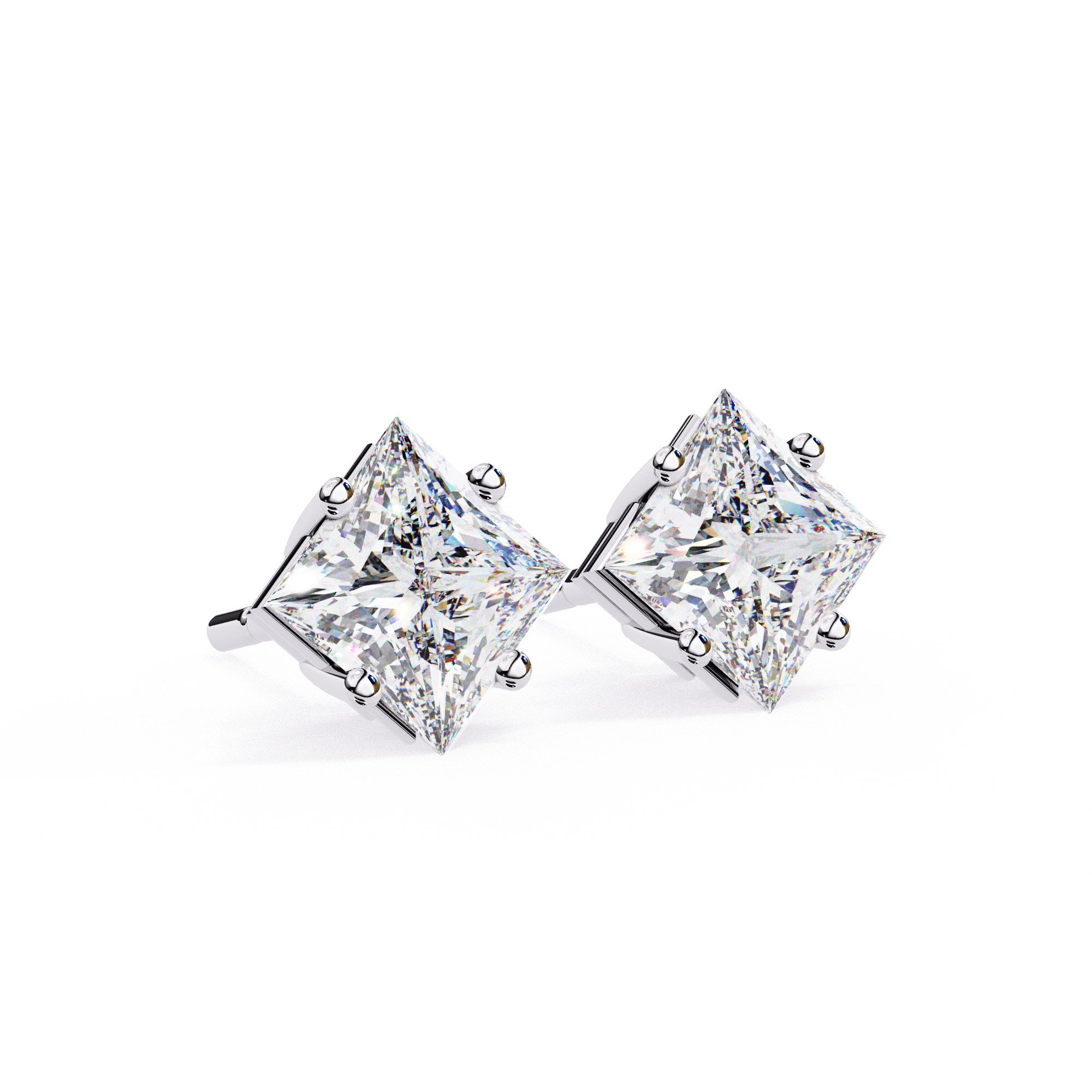 Classic Princess Cut Diamond Four Prong Stud Earrings (F/G VS+)