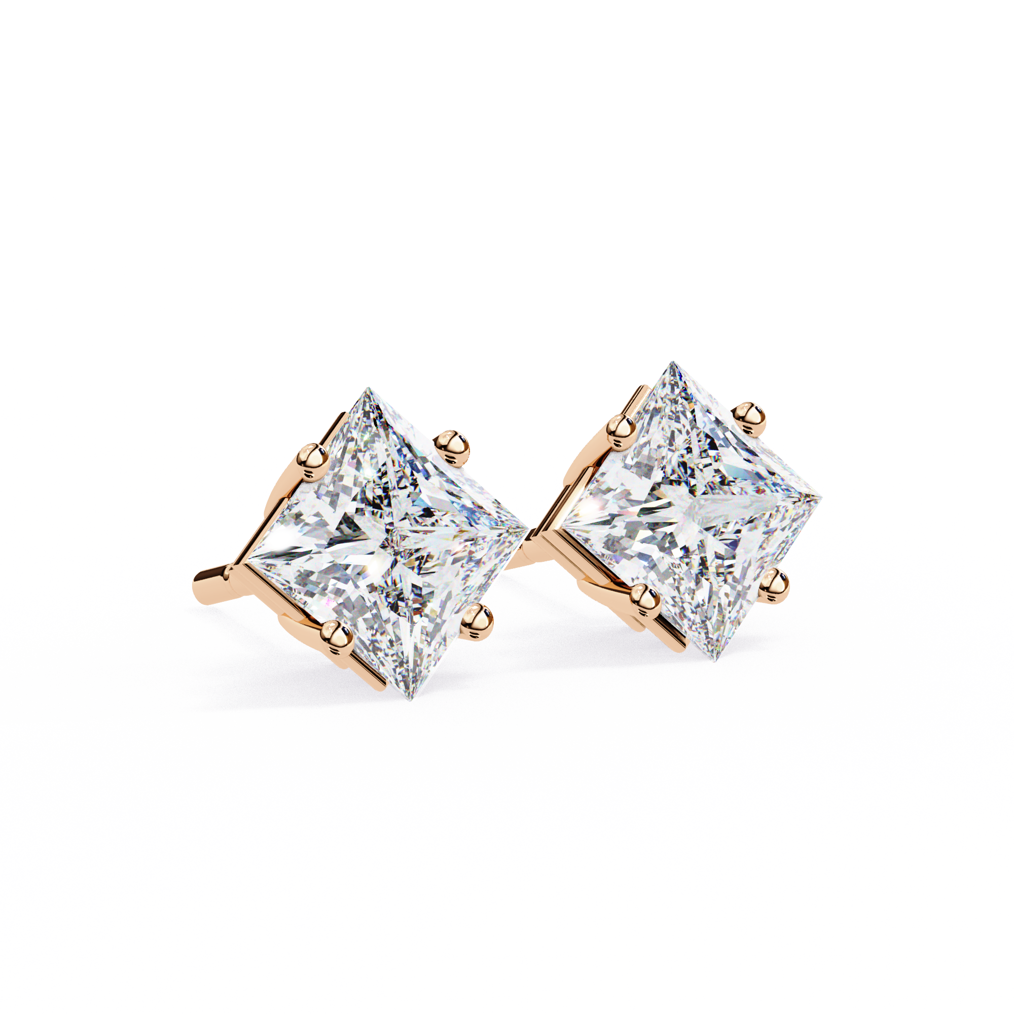 Classic Princess Cut Diamond Four Prong Stud Earrings (F/G VS+)