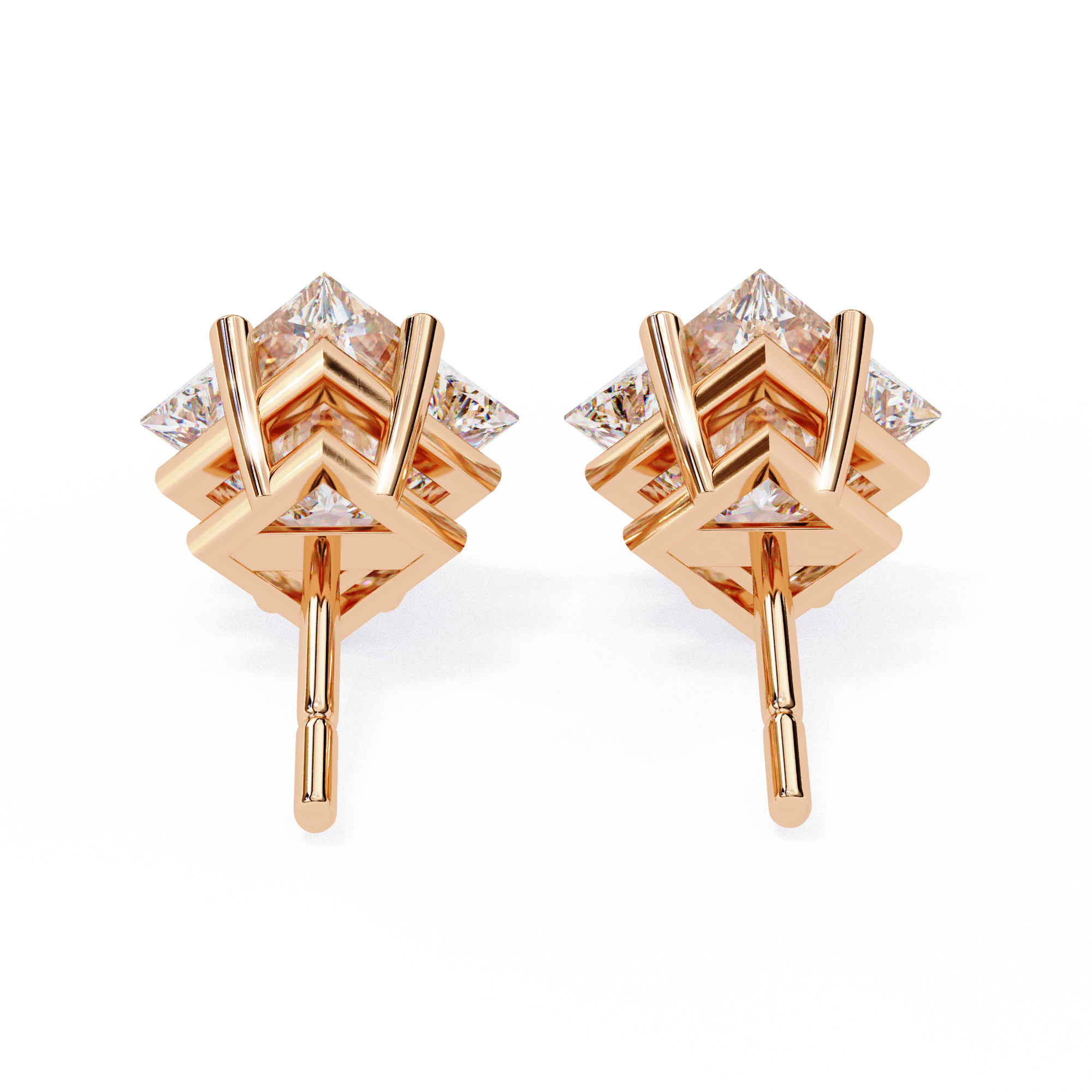 Classic Princess Cut Diamond Four Prong Stud Earrings (F/G VS+)