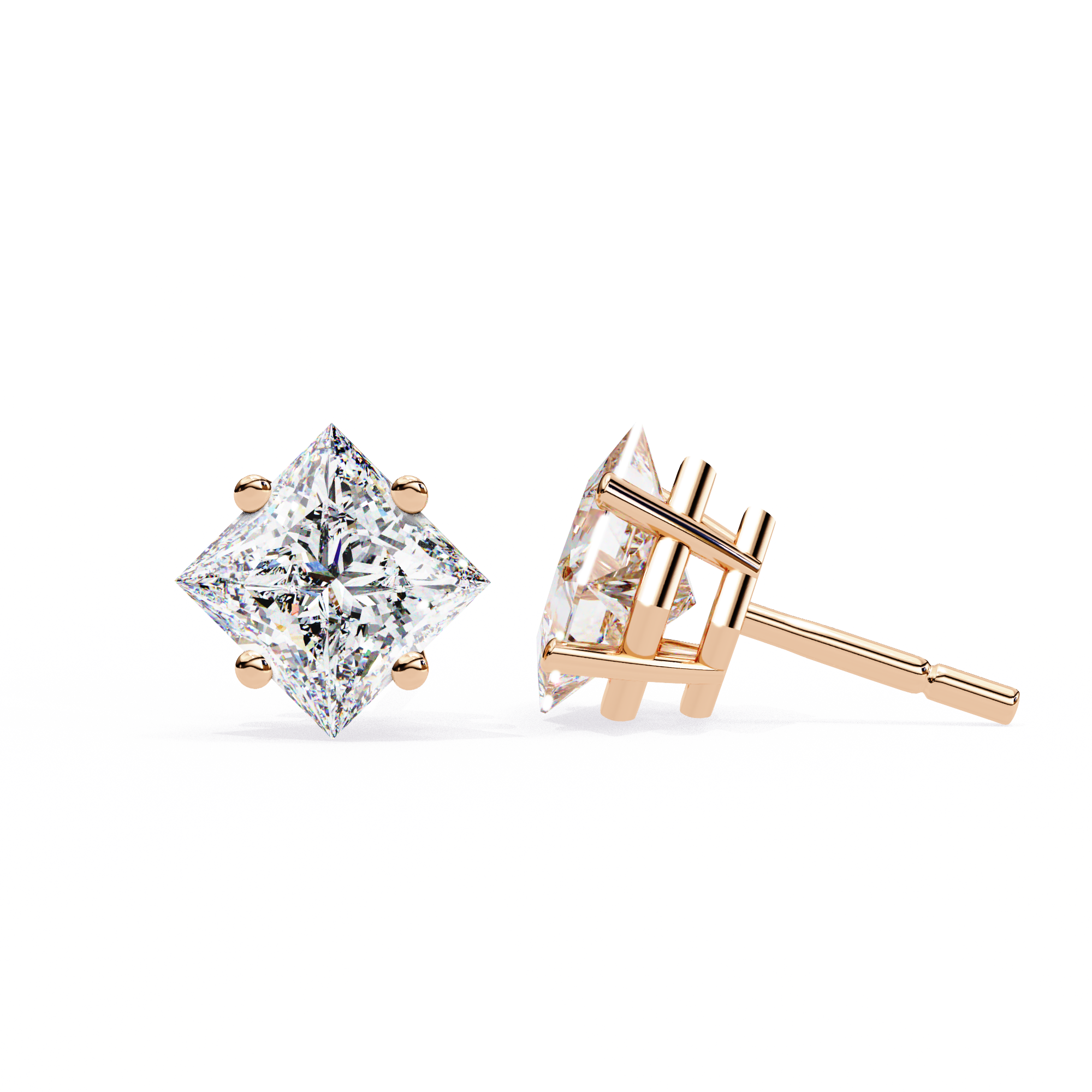 Classic Princess Cut Diamond Four Prong Stud Earrings (F/G VS+)