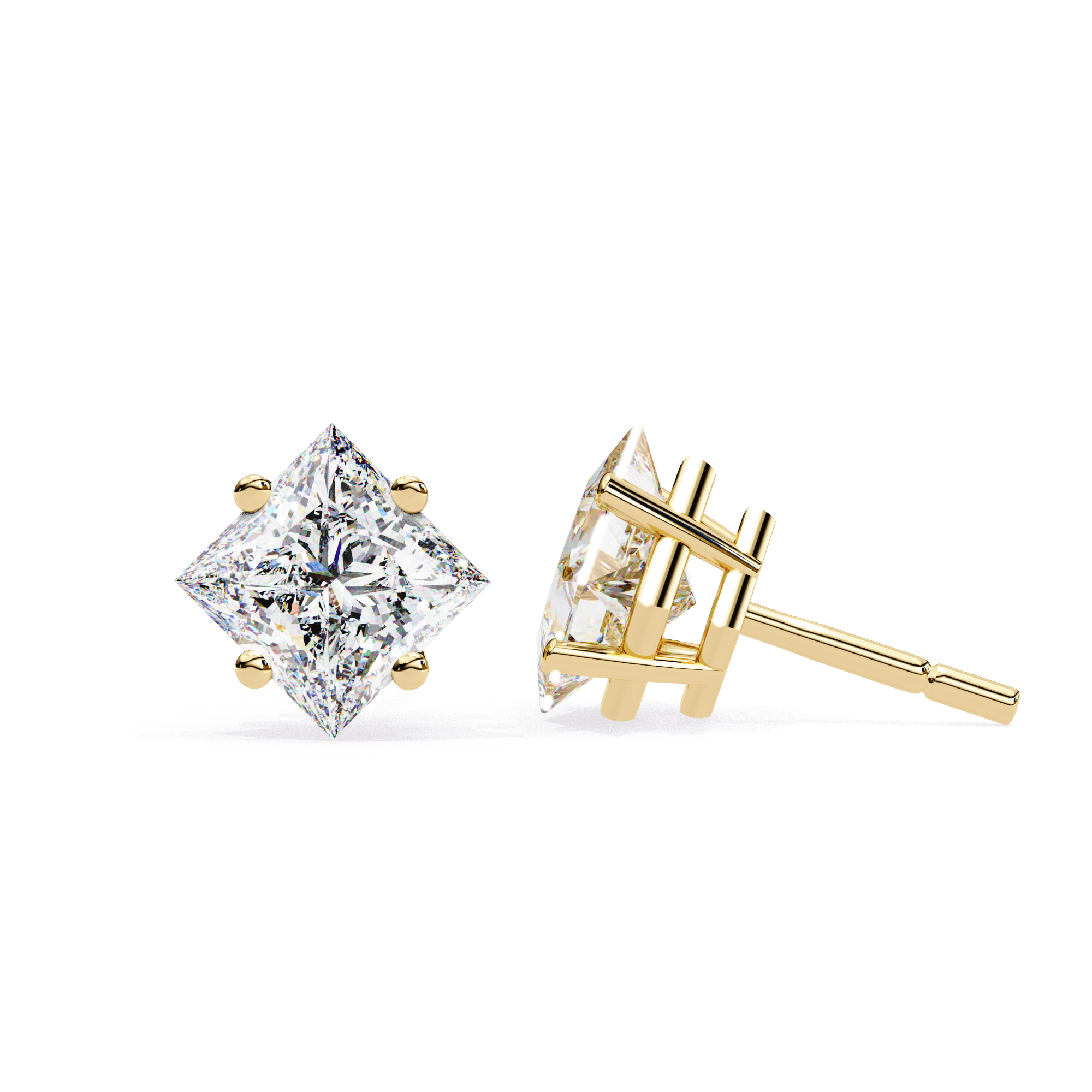Classic Princess Cut Diamond Four Prong Stud Earrings (F/G VS+)