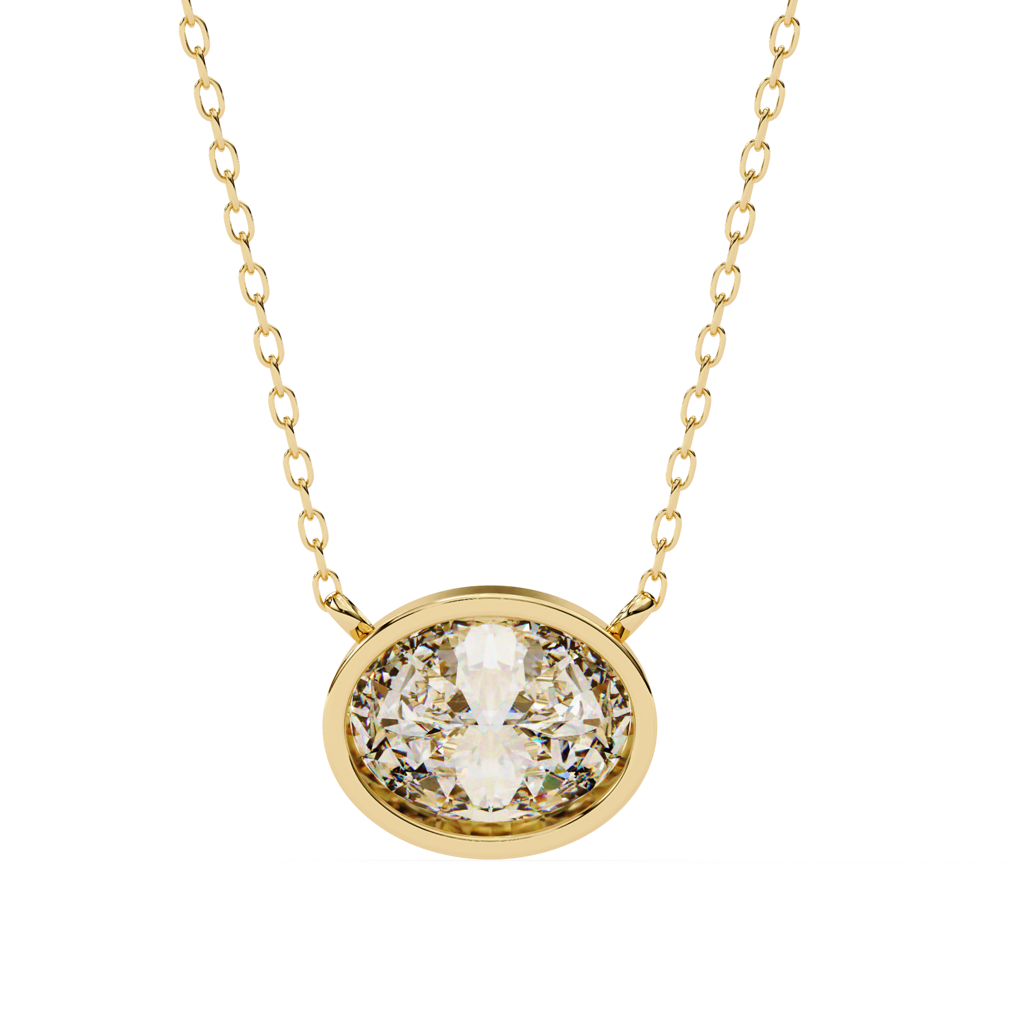 Classic Oval Bezel Set Lab Created Diamond Solitaire Necklace