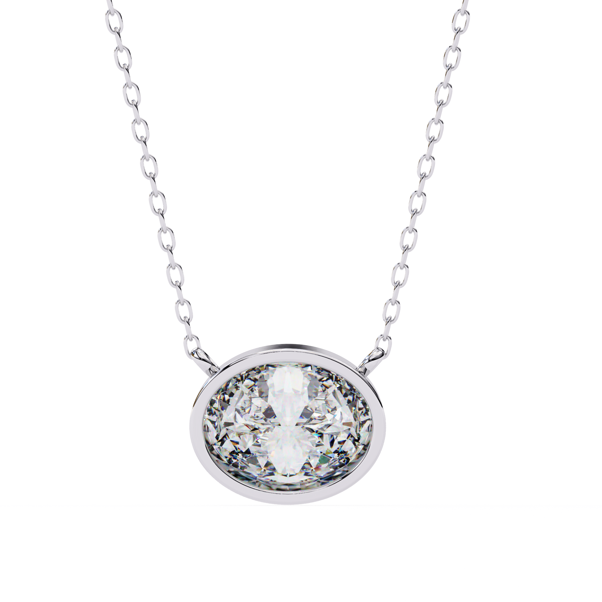 Classic Oval Bezel Set Lab Created Diamond Solitaire Necklace