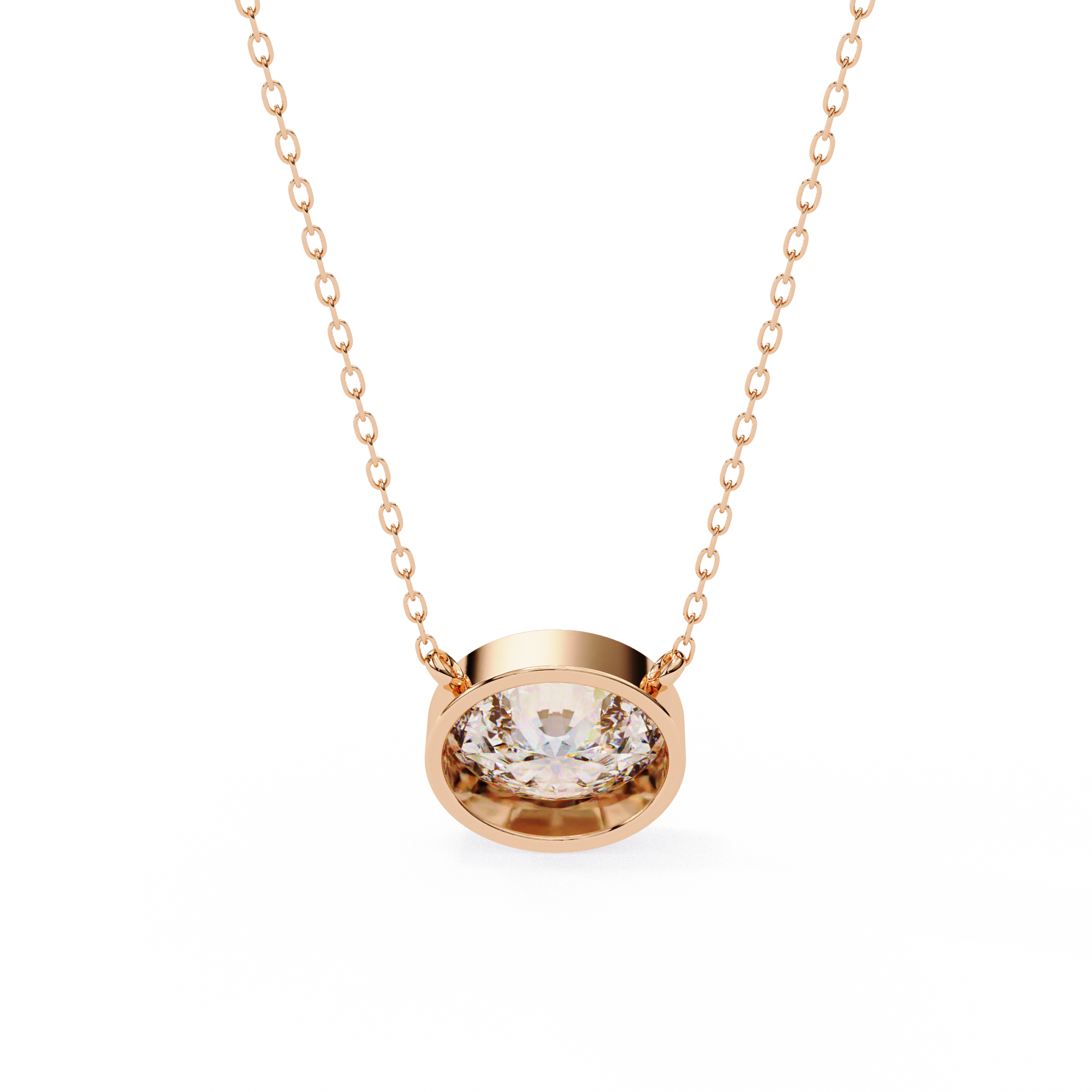Classic Oval Bezel Set Lab Created Diamond Solitaire Necklace