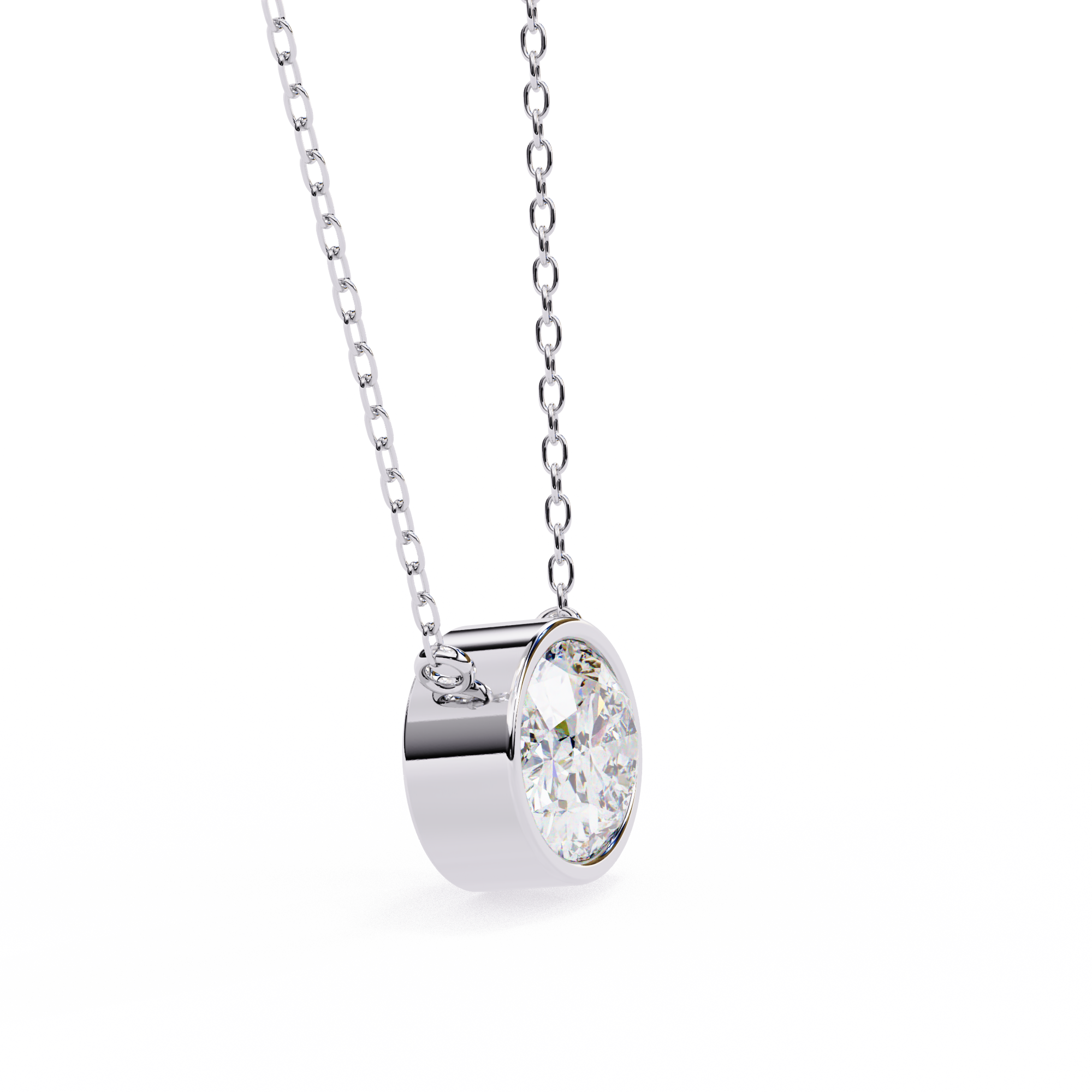 Classic Oval Bezel Set Lab Created Diamond Solitaire Necklace