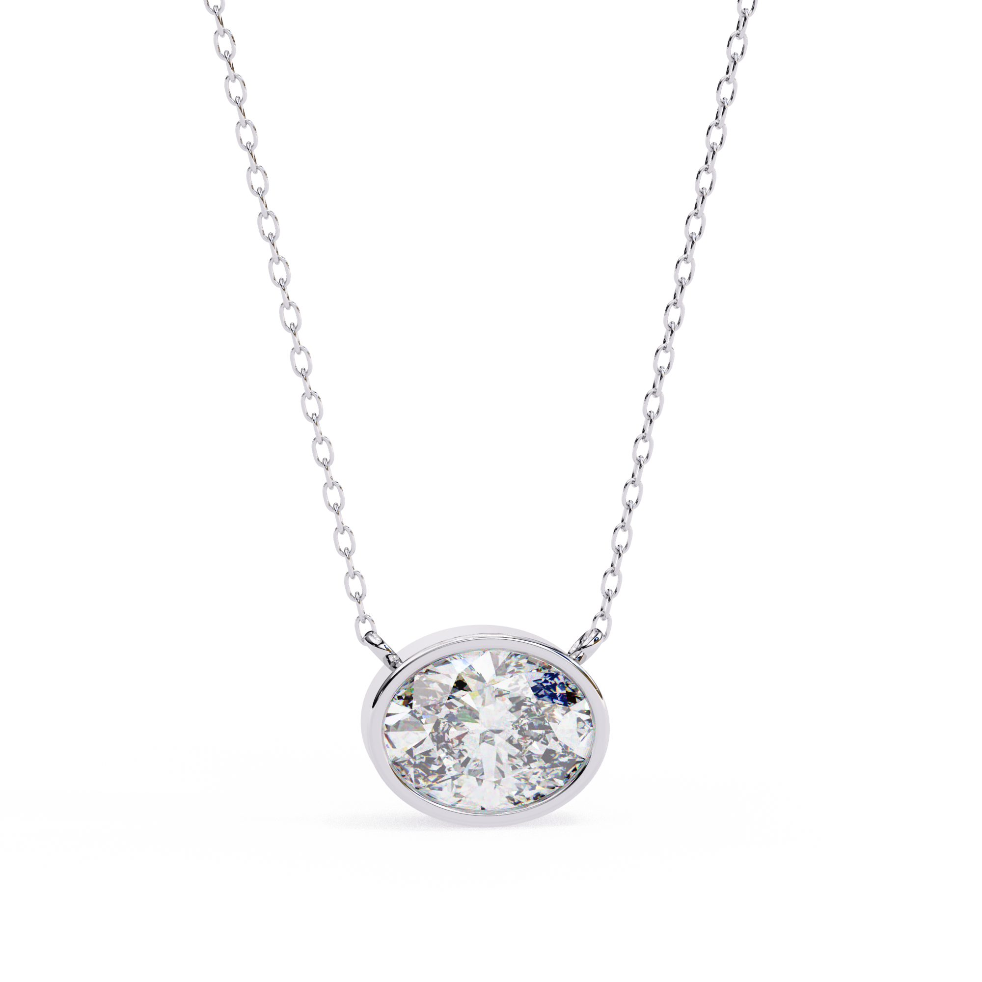 Classic Oval Bezel Set Lab Created Diamond Solitaire Necklace