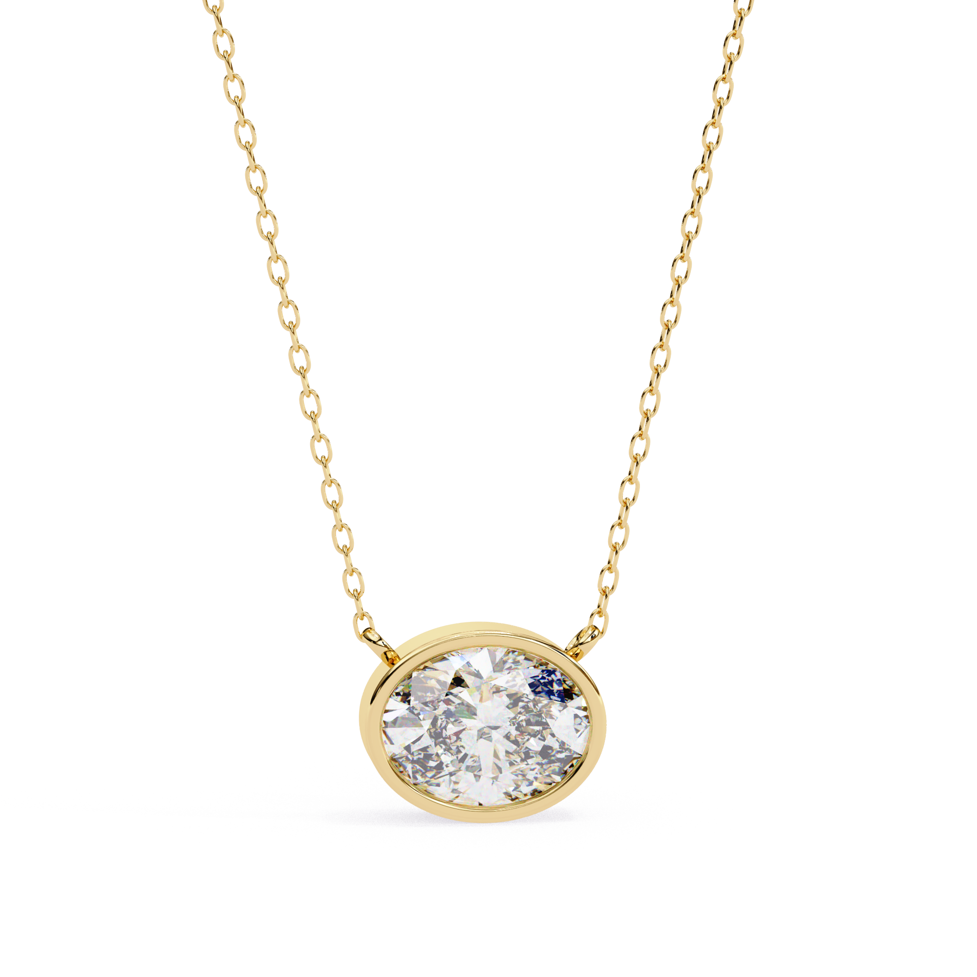 Classic Oval Bezel Set Lab Created Diamond Solitaire Necklace