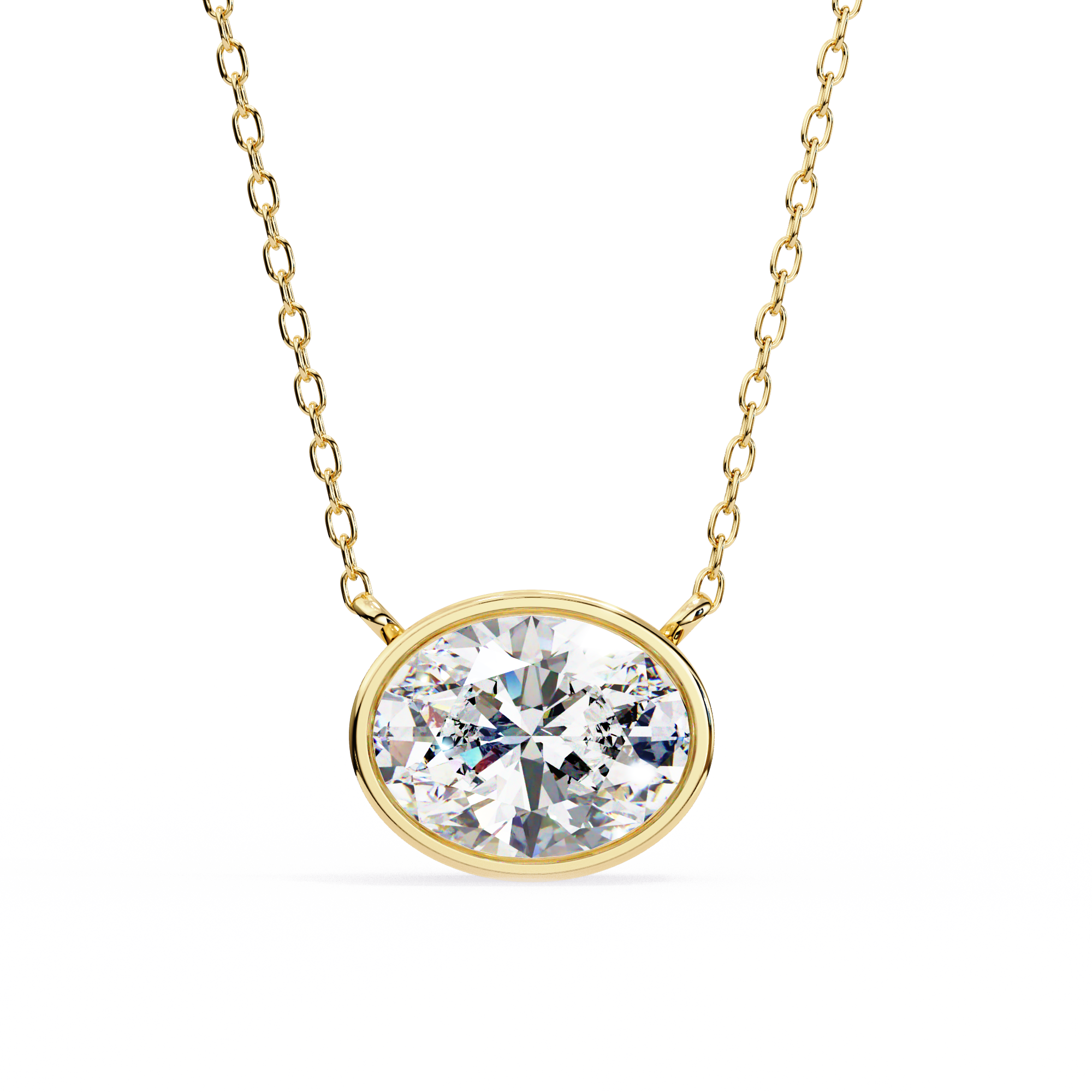 Classic Oval Bezel Set Lab Created Diamond Solitaire Necklace