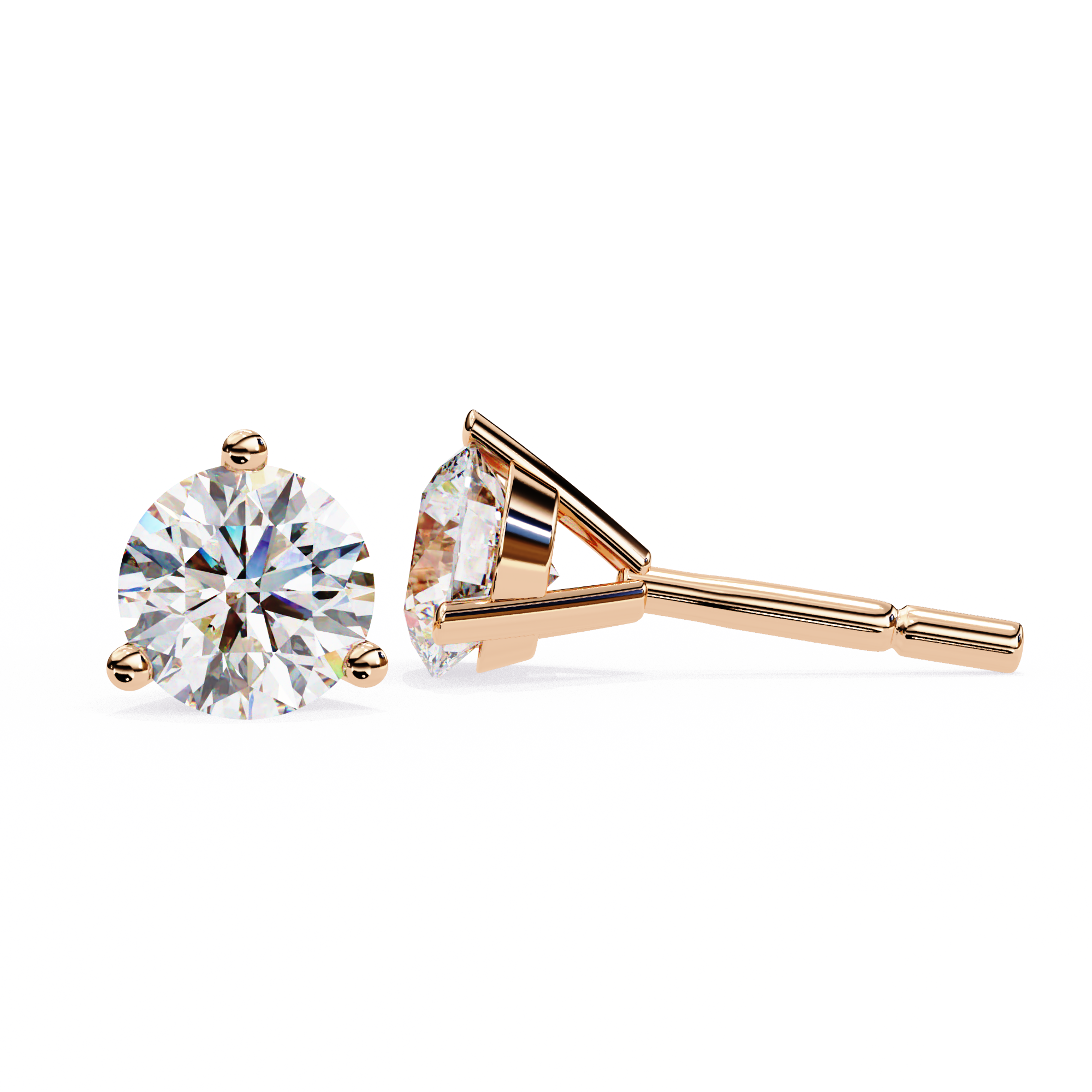 Classic Round Diamond Three Prong Stud Earrings (F/G VS+)