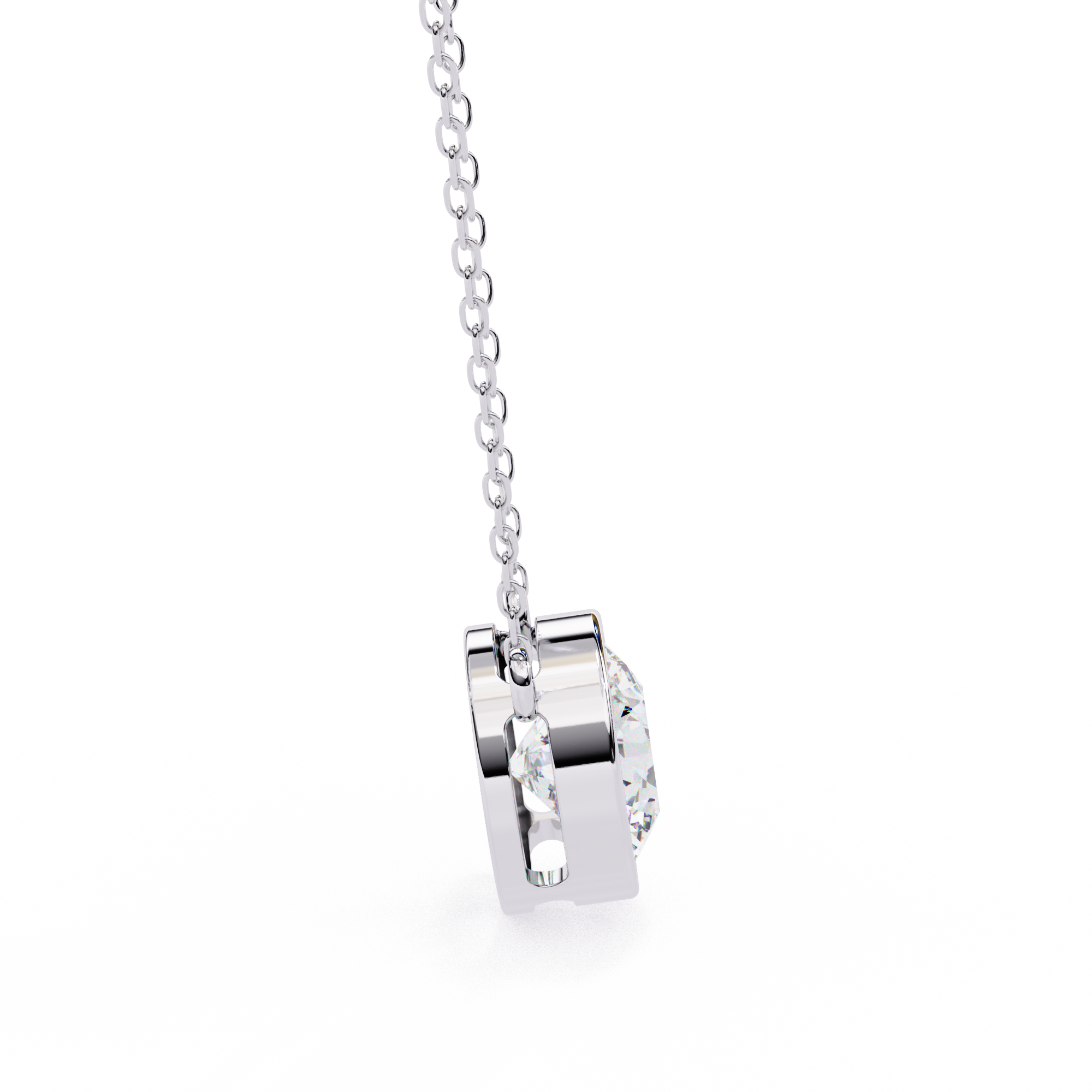 Classic Round Bezel Set Lab Created Diamond Solitaire Necklace