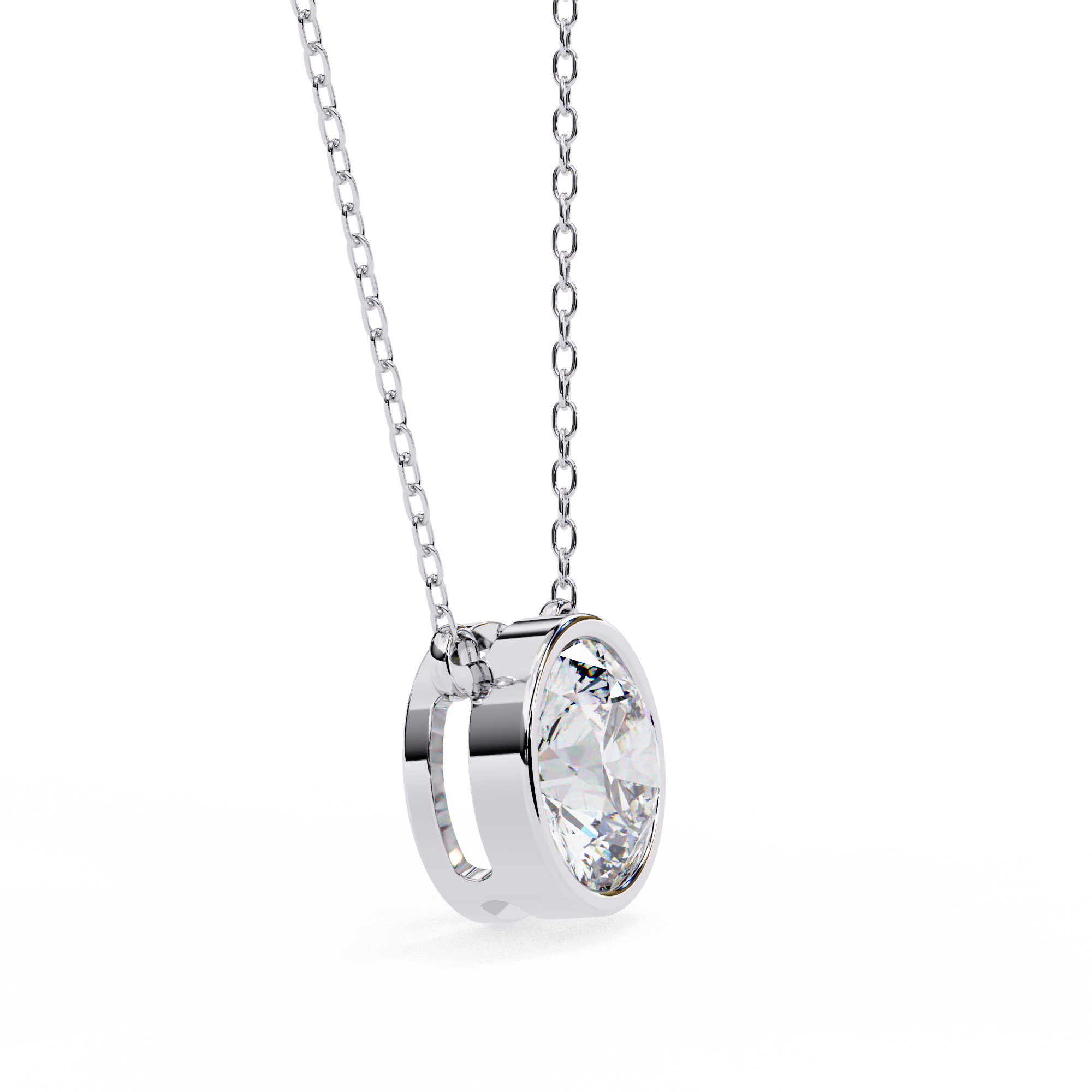 Classic Round Bezel Set Lab Created Diamond Solitaire Necklace
