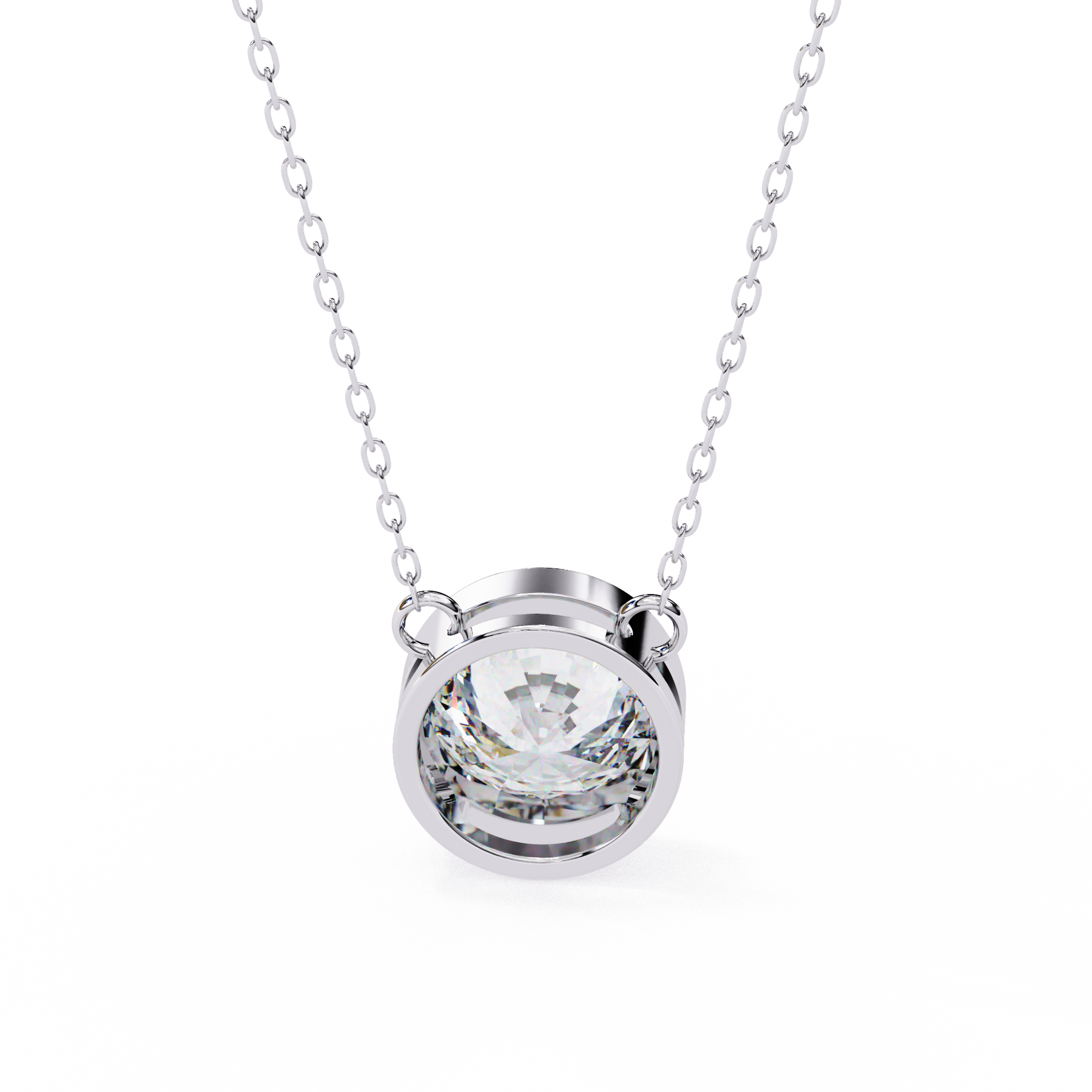 Classic Round Bezel Set Lab Created Diamond Solitaire Necklace