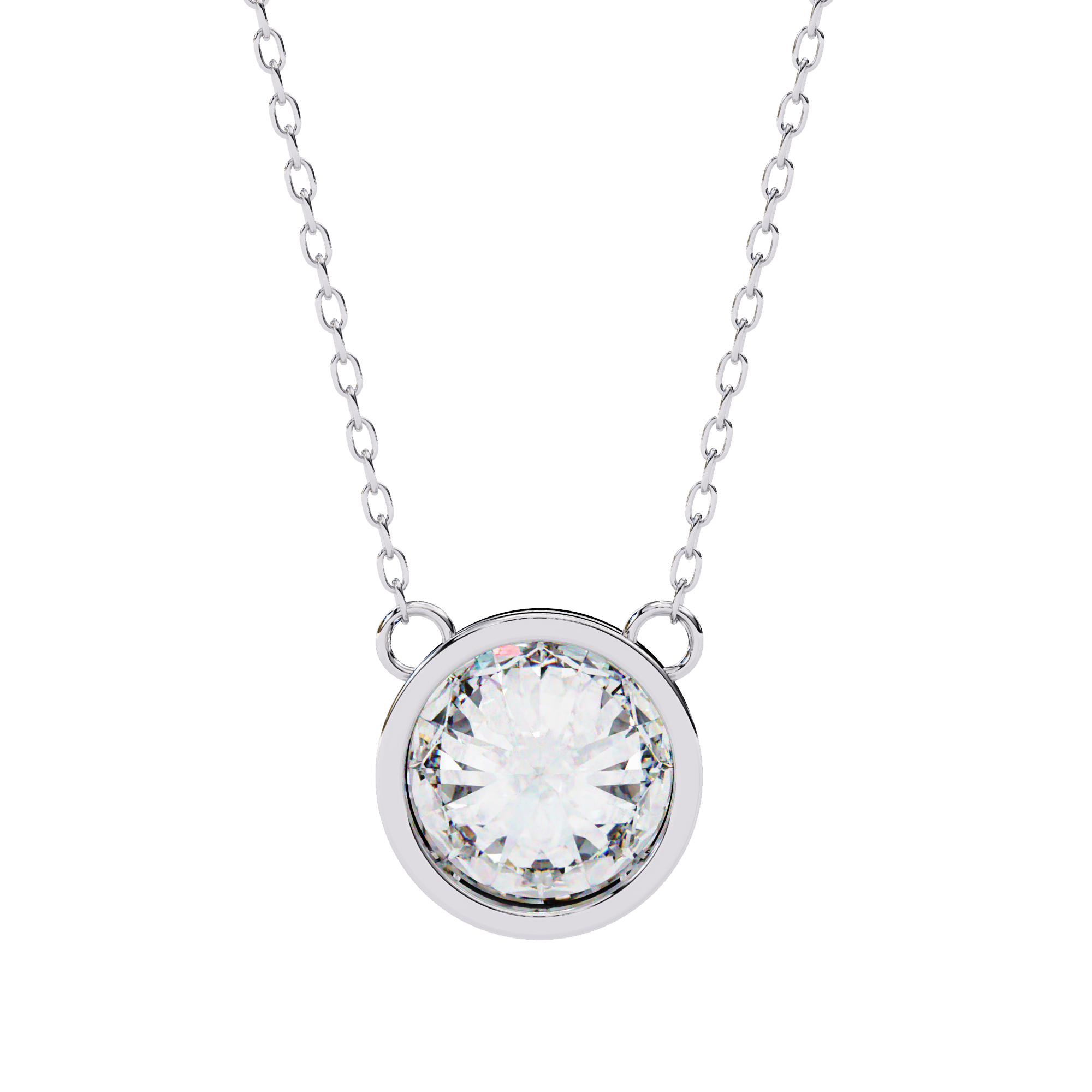 Classic Round Bezel Set Lab Created Diamond Solitaire Necklace