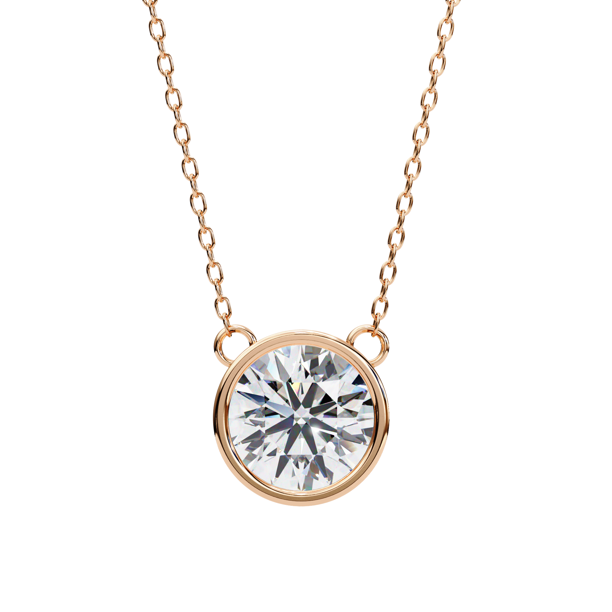 Classic Round Bezel Set Lab Created Diamond Solitaire Necklace
