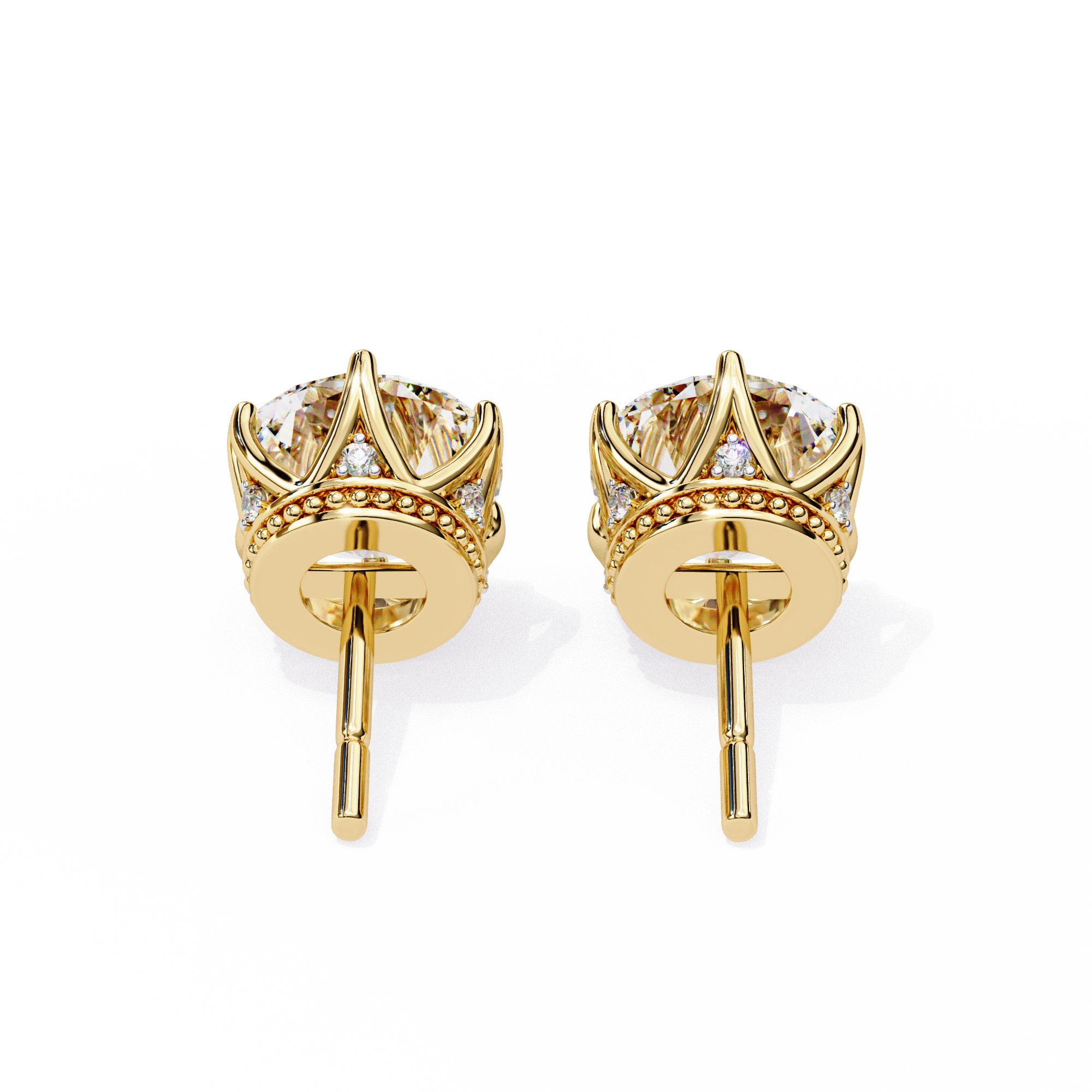 Classic Round Diamond Six Prong Crown Stud Earrings (F/G VS+)