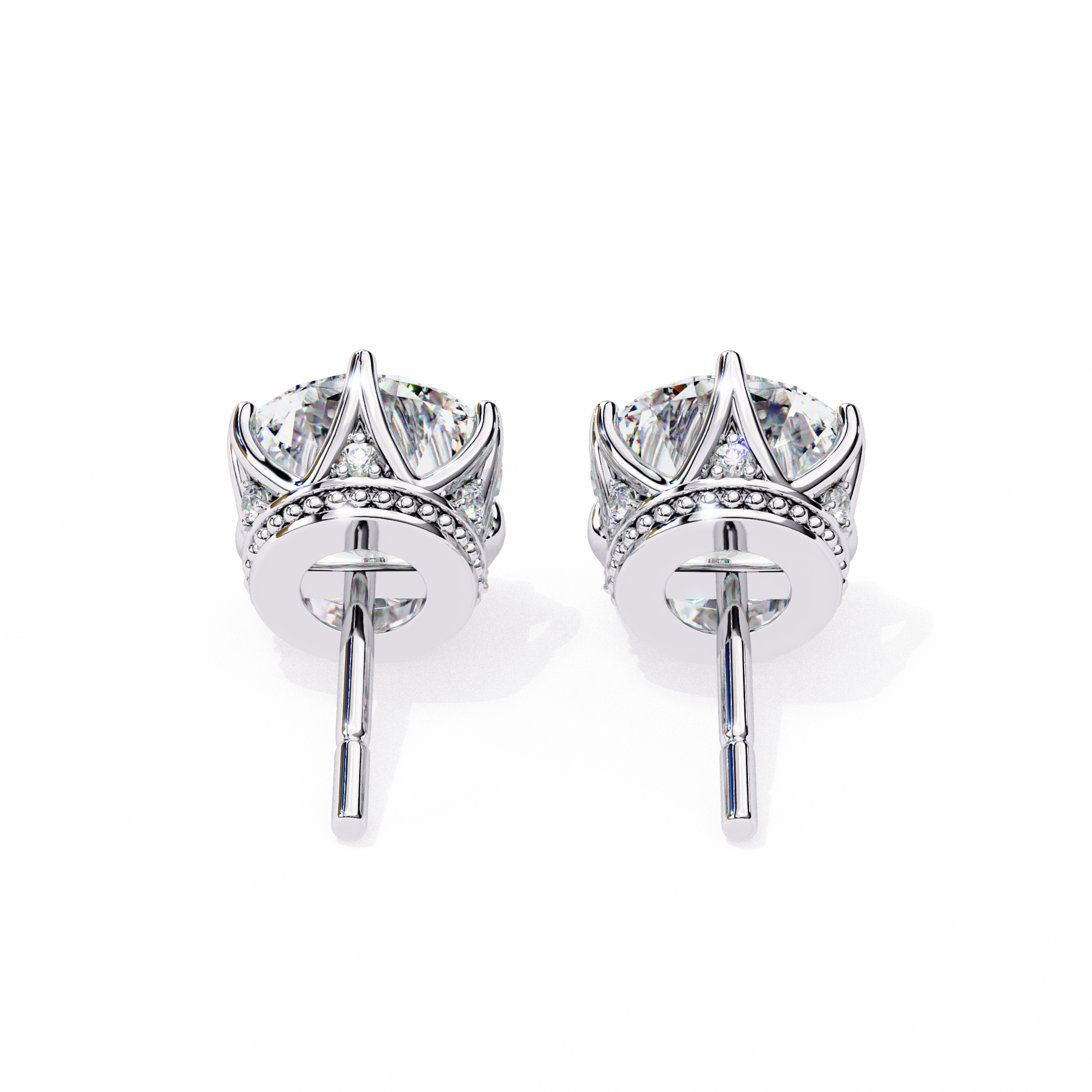 Classic Round Diamond Six Prong Crown Stud Earrings (F/G VS+)