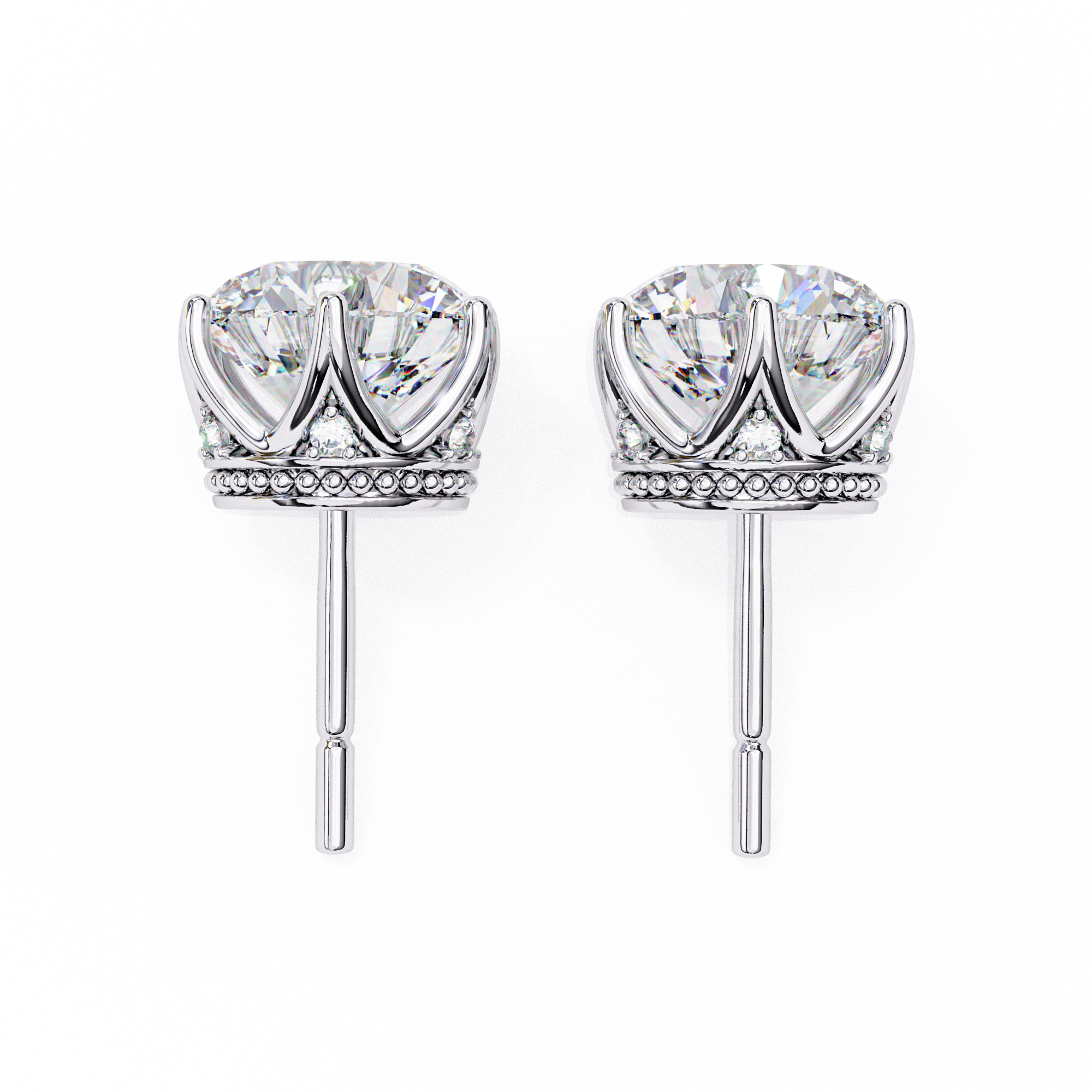 Classic Round Diamond Six Prong Crown Stud Earrings (F/G VS+)