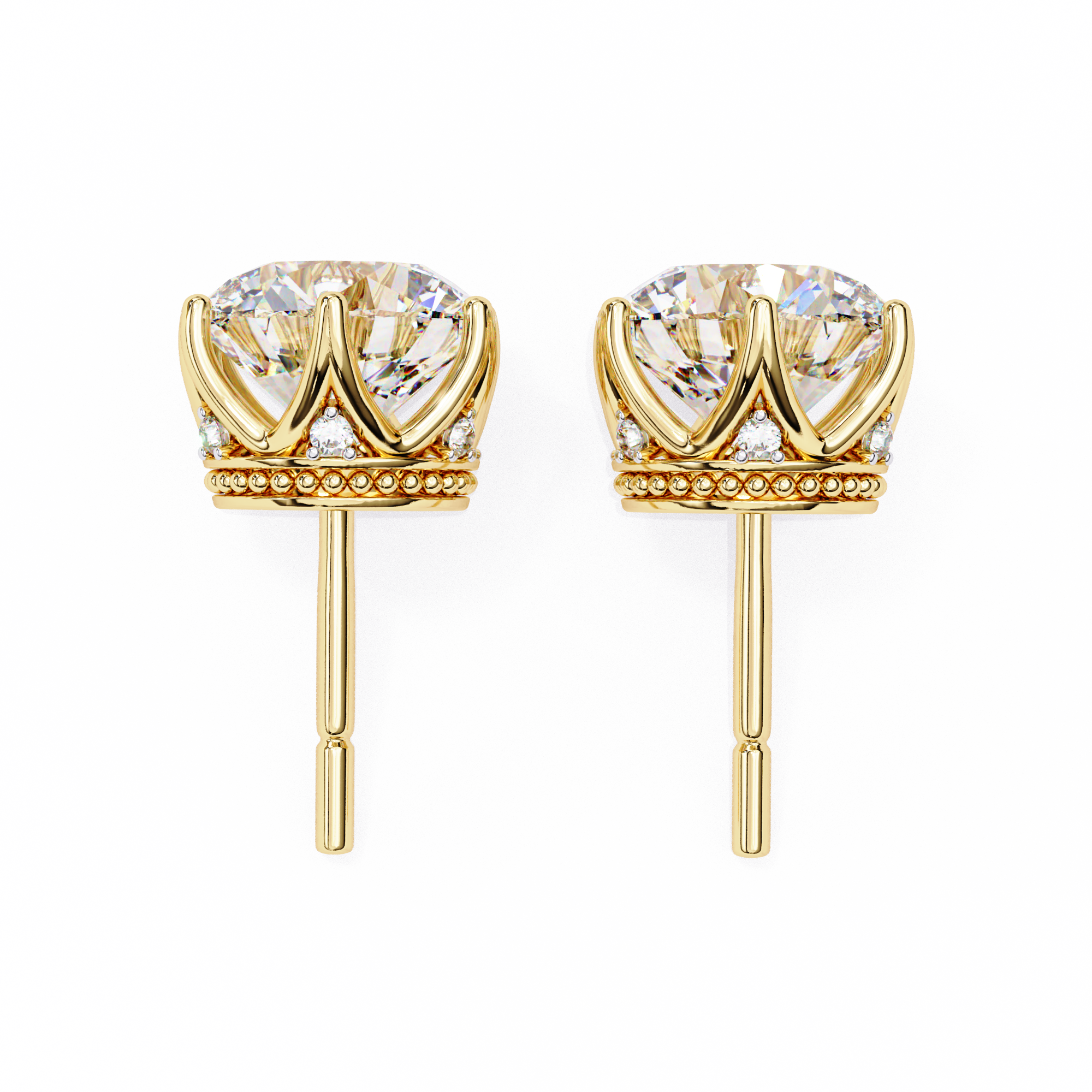 Classic Round Diamond Six Prong Crown Stud Earrings (F/G VS+)