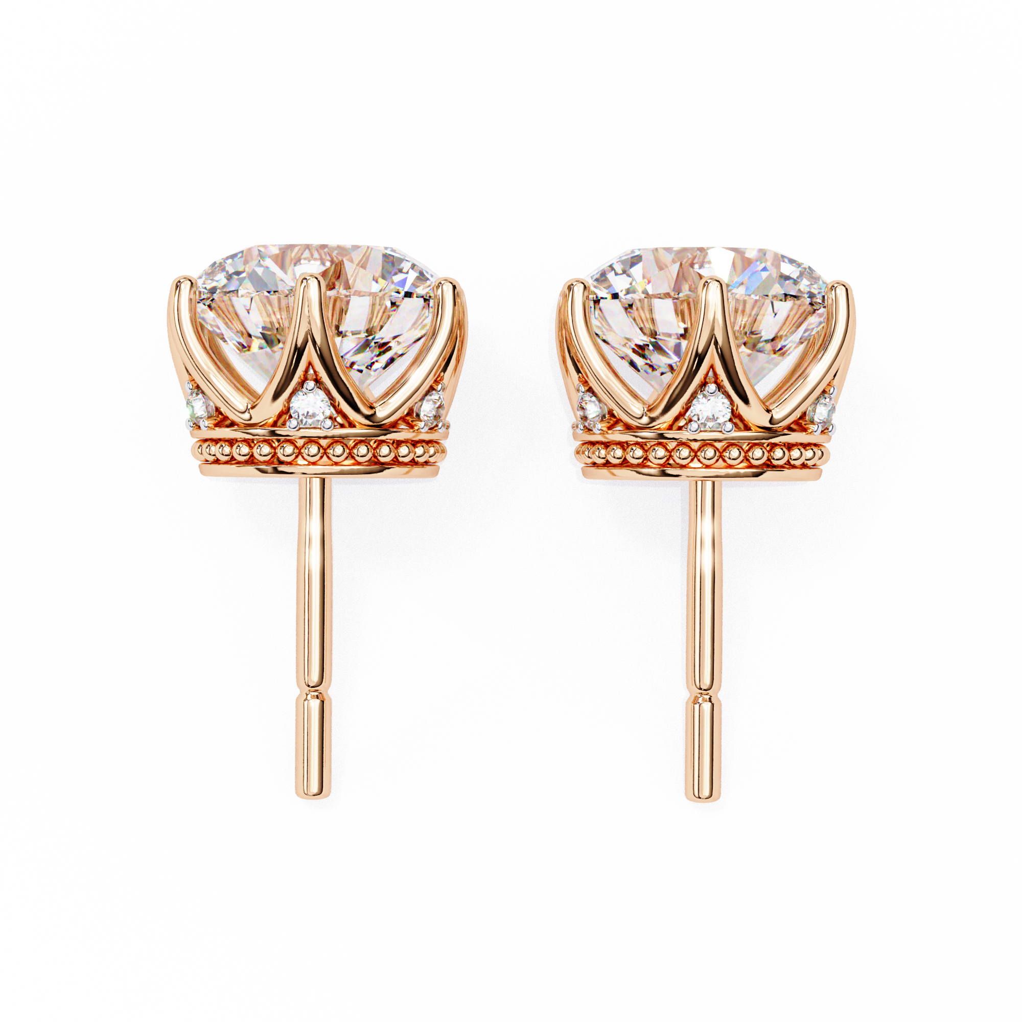 Classic Round Diamond Six Prong Crown Stud Earrings (F/G VS+)
