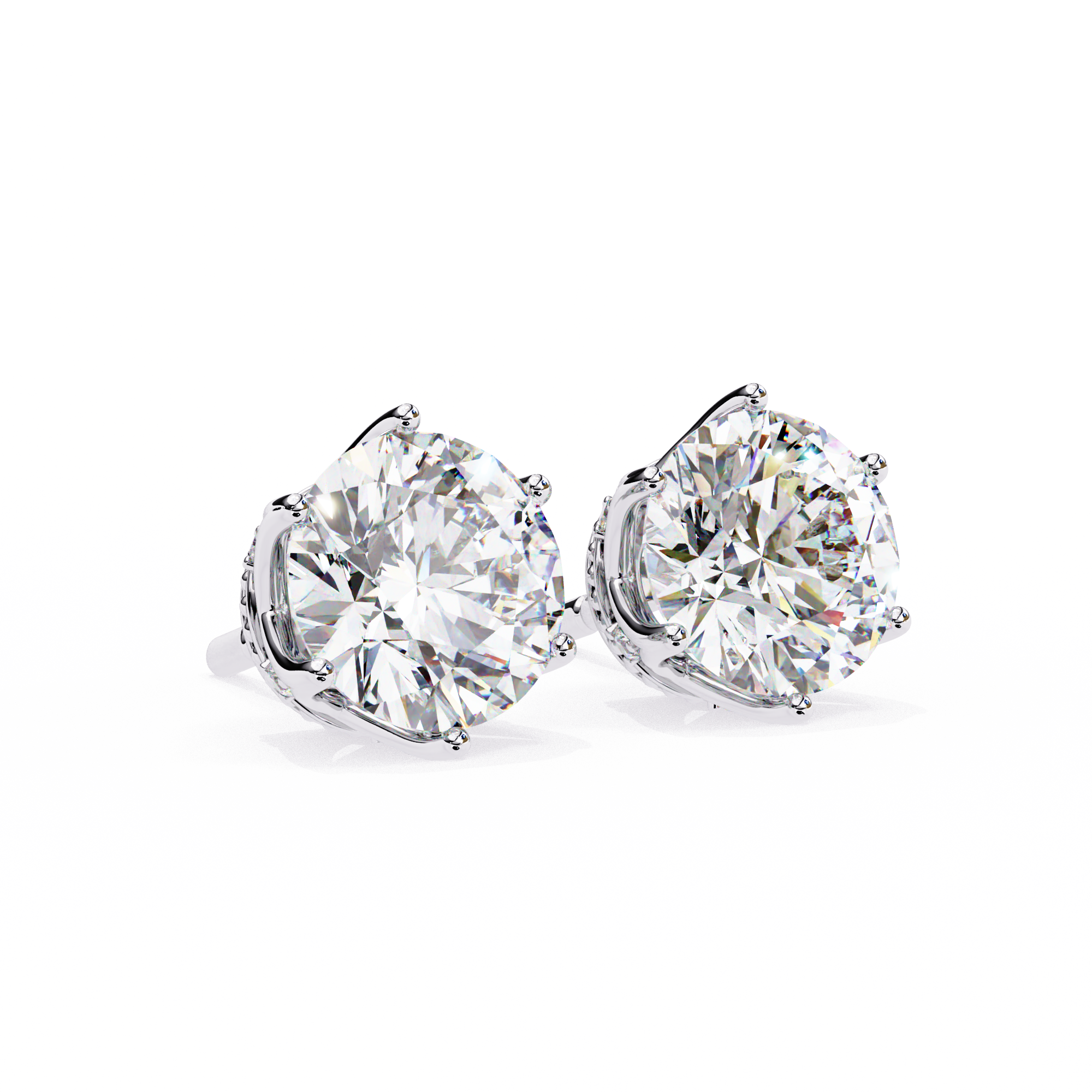 Classic Round Diamond Six Prong Crown Stud Earrings (F/G VS+)