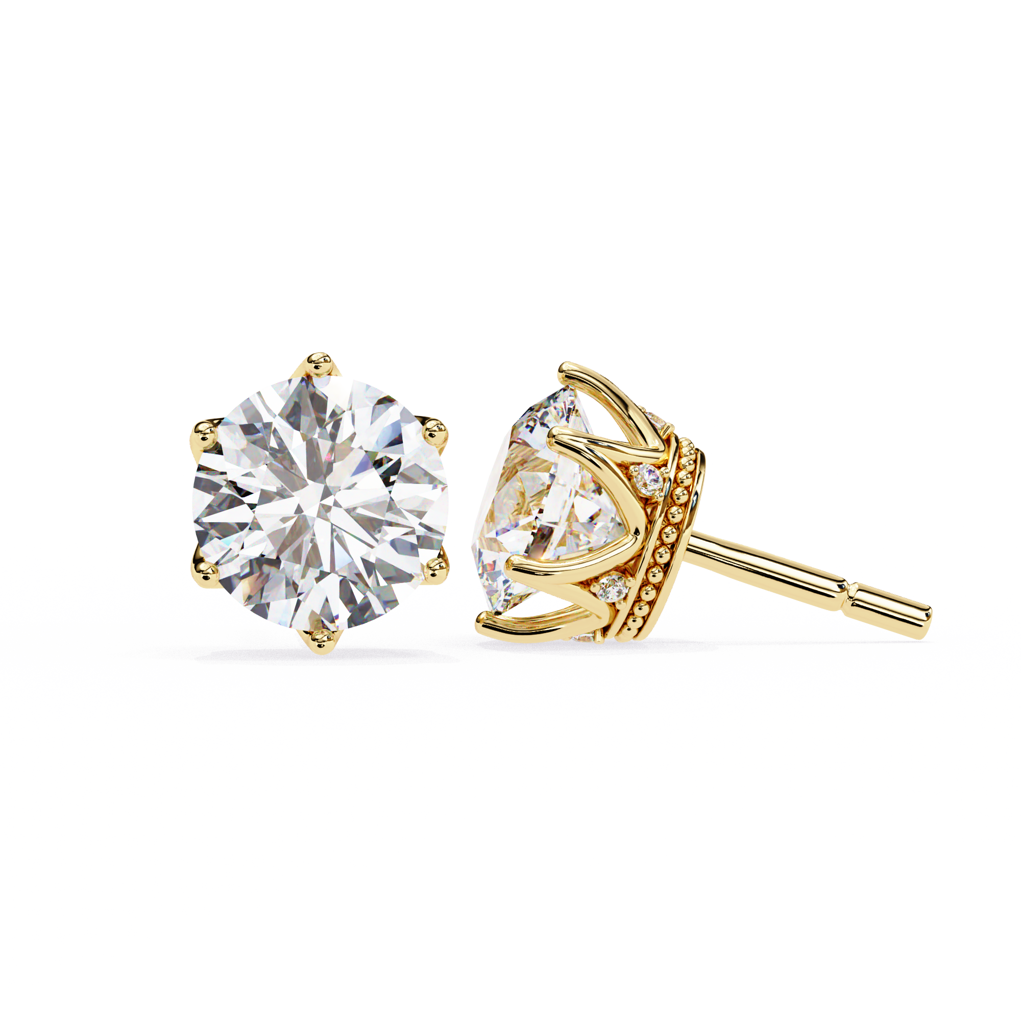 Classic Round Diamond Six Prong Crown Stud Earrings (F/G VS+)