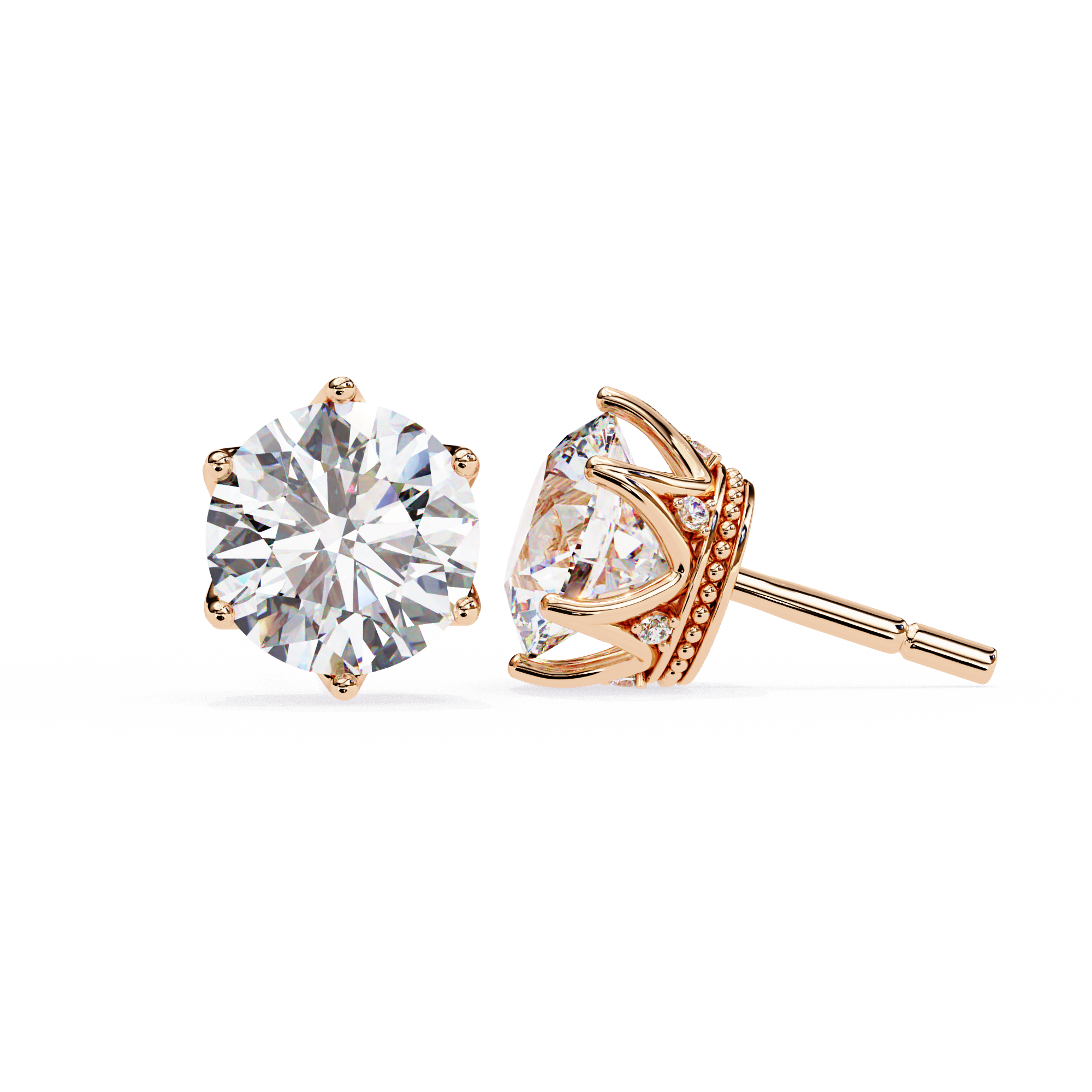 Classic Round Diamond Six Prong Crown Stud Earrings (F/G VS+)