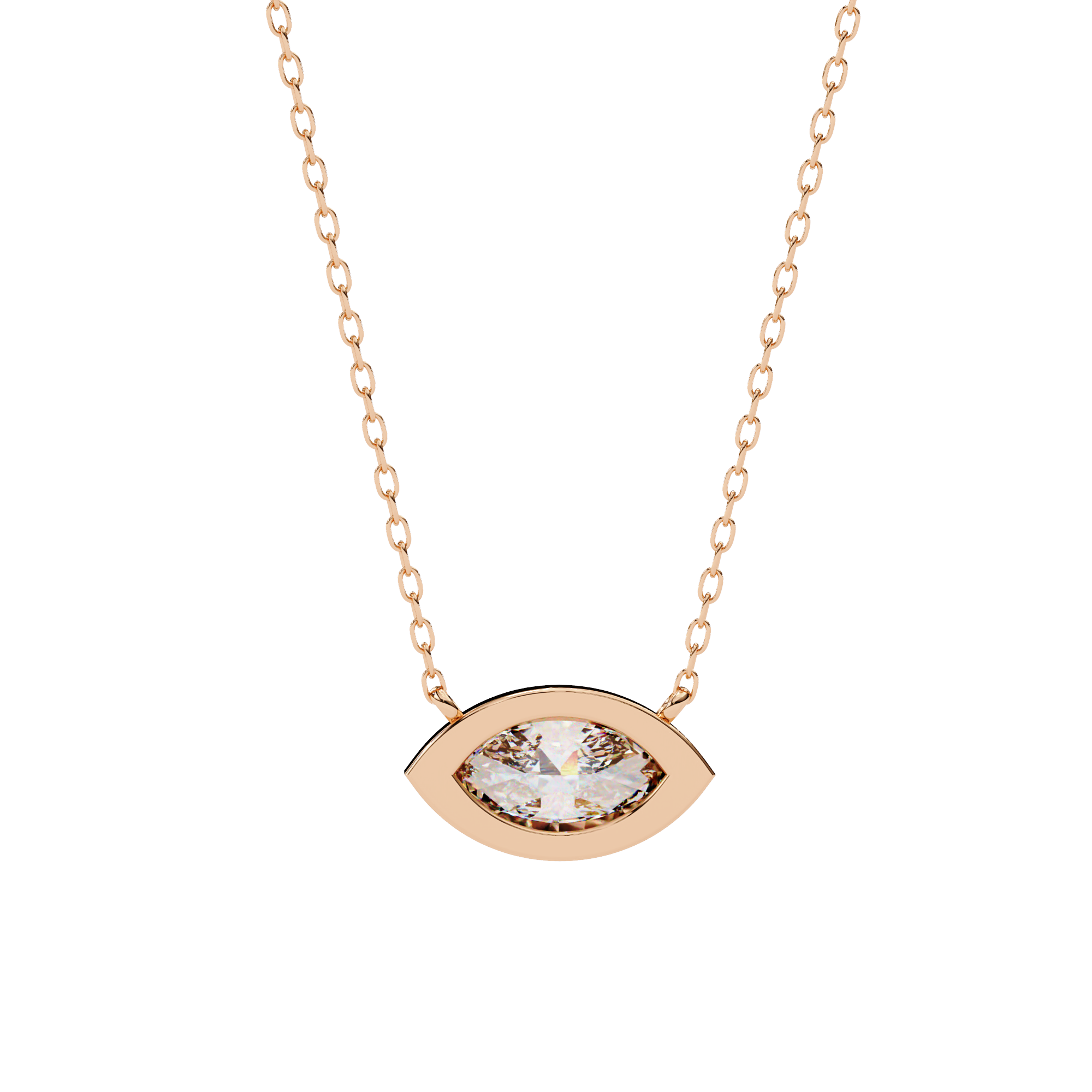 Classic Marquise Bezel Set Lab Created Diamond Solitaire Necklace