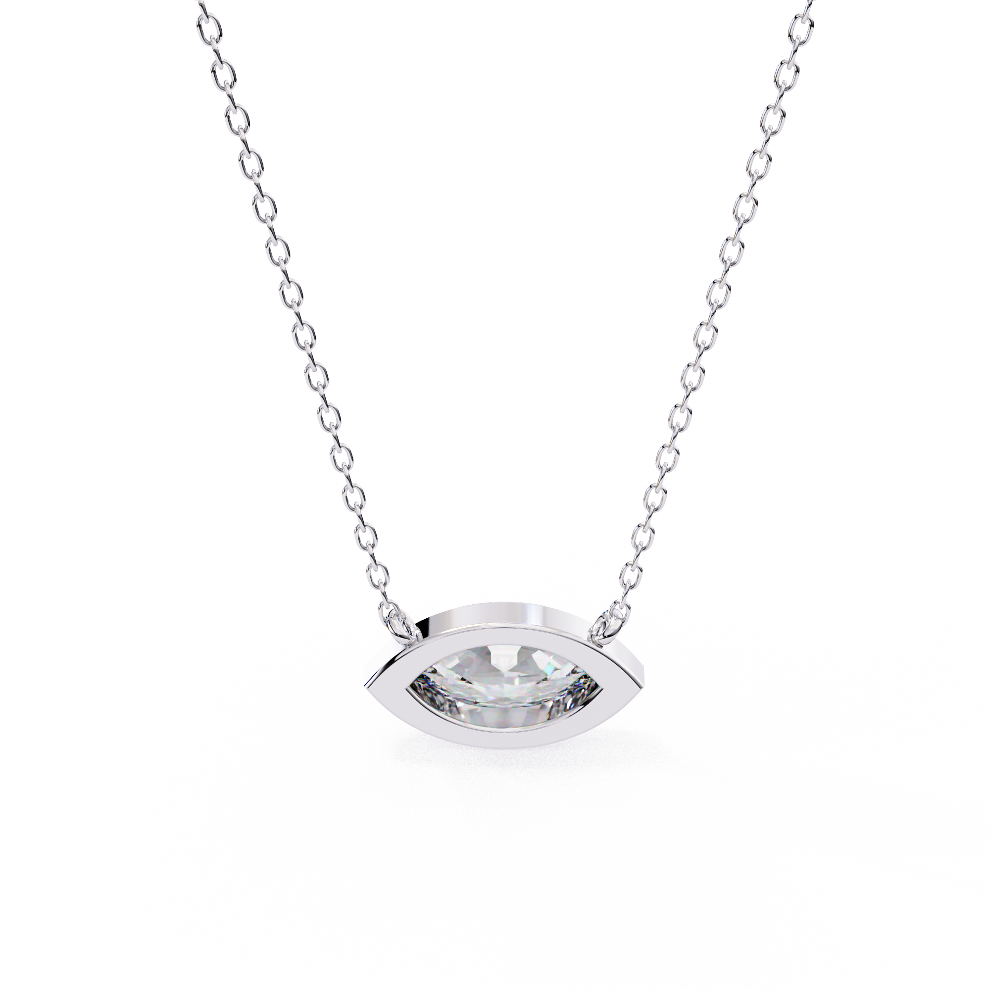 Classic Marquise Bezel Set Lab Created Diamond Solitaire Necklace