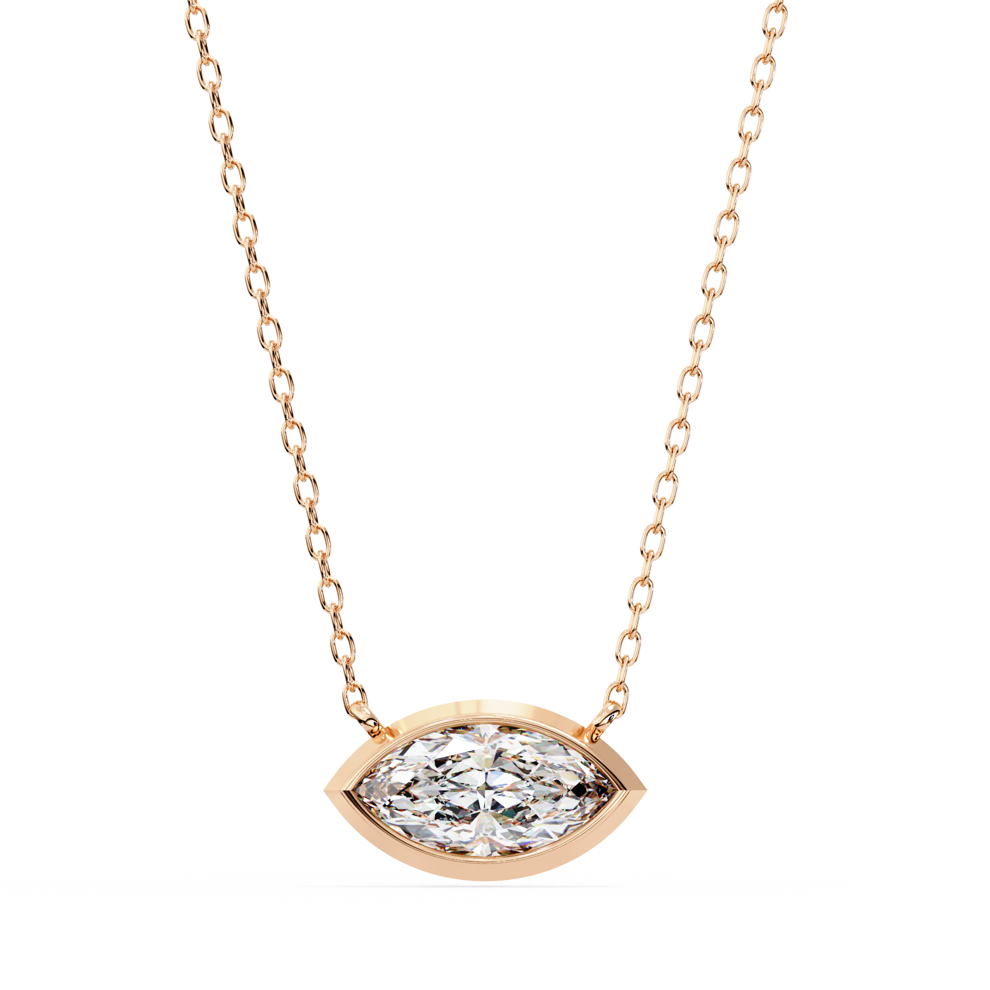 Classic Marquise Bezel Set Lab Created Diamond Solitaire Necklace