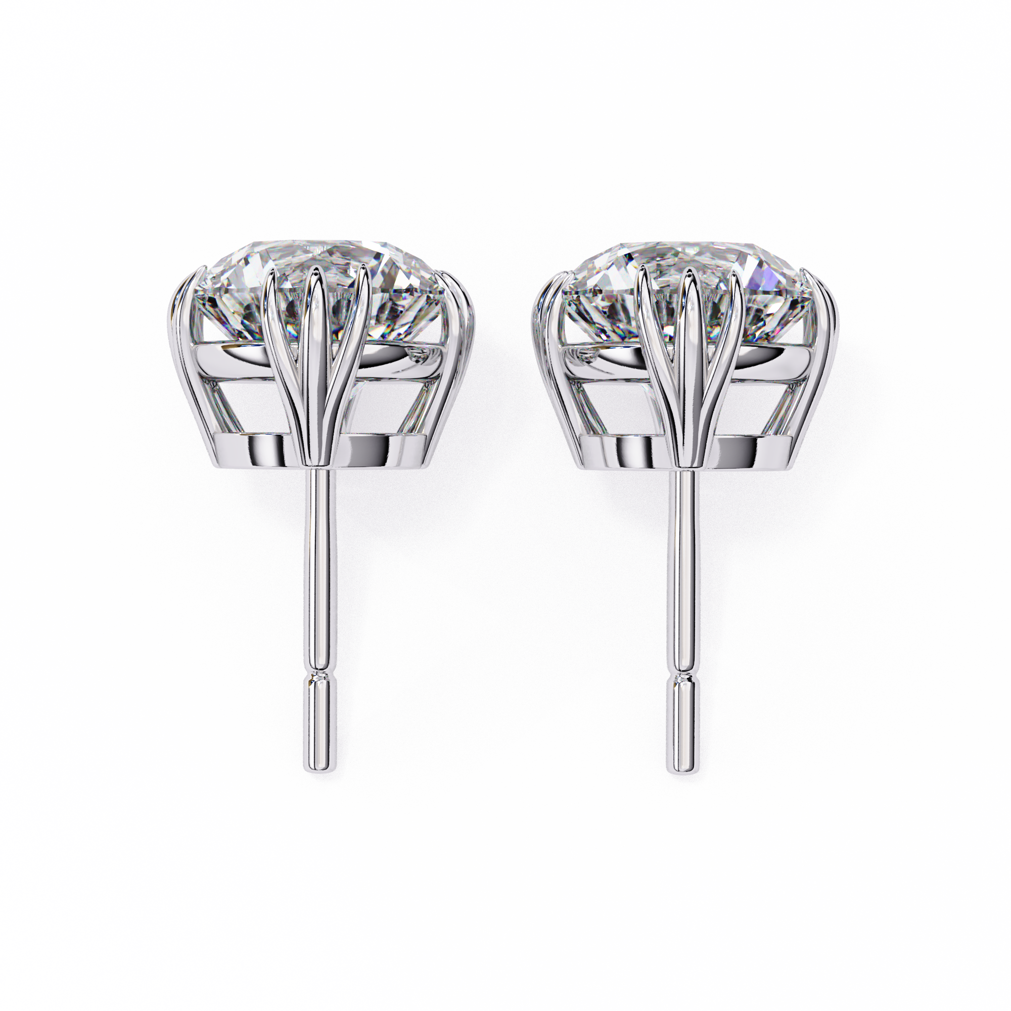 Classic Round Diamond Trinity Prong Stud Earrings (F/G VS+)