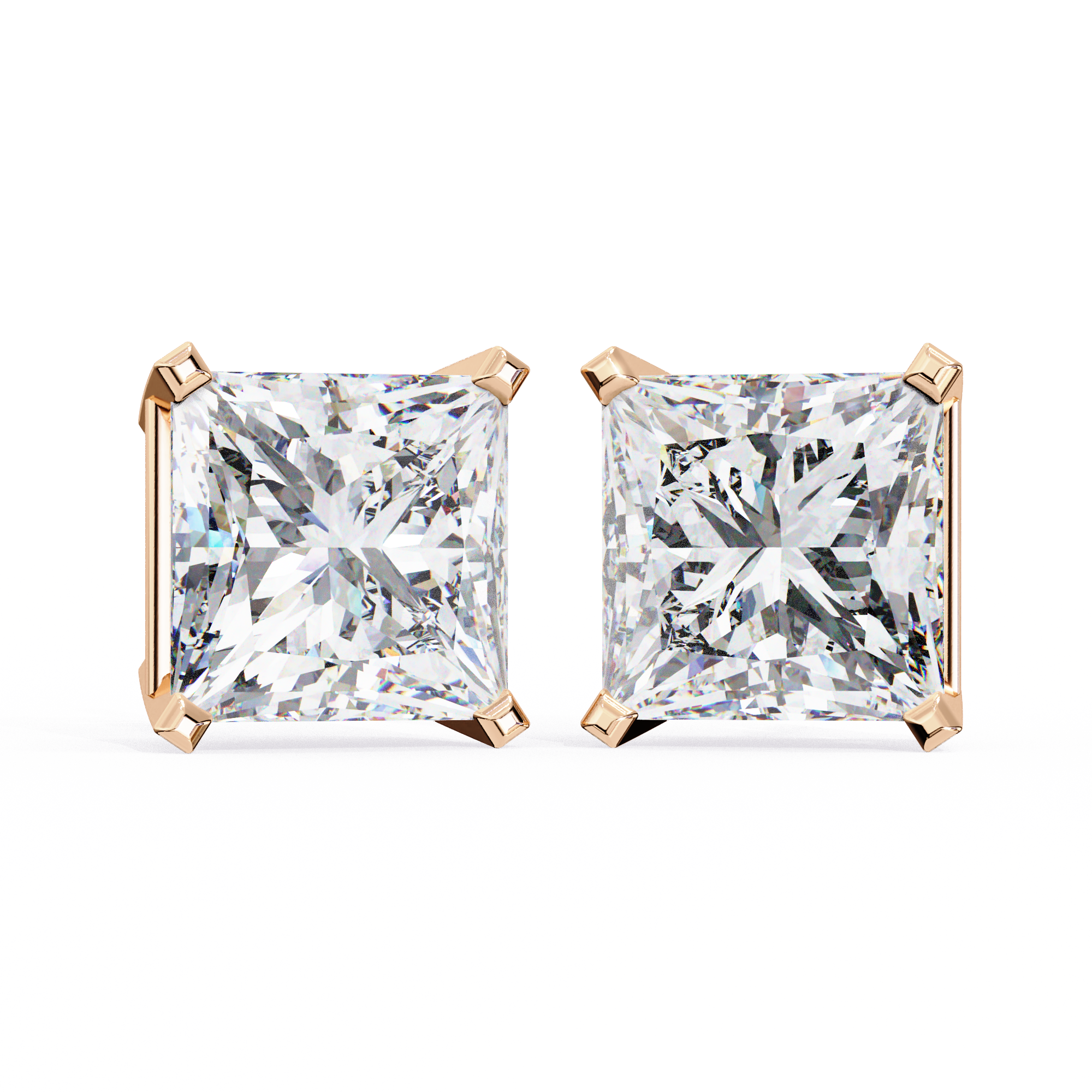 Classic Princess Cut Diamond Four Prong Martini Stud Earrings (F/G VS+)