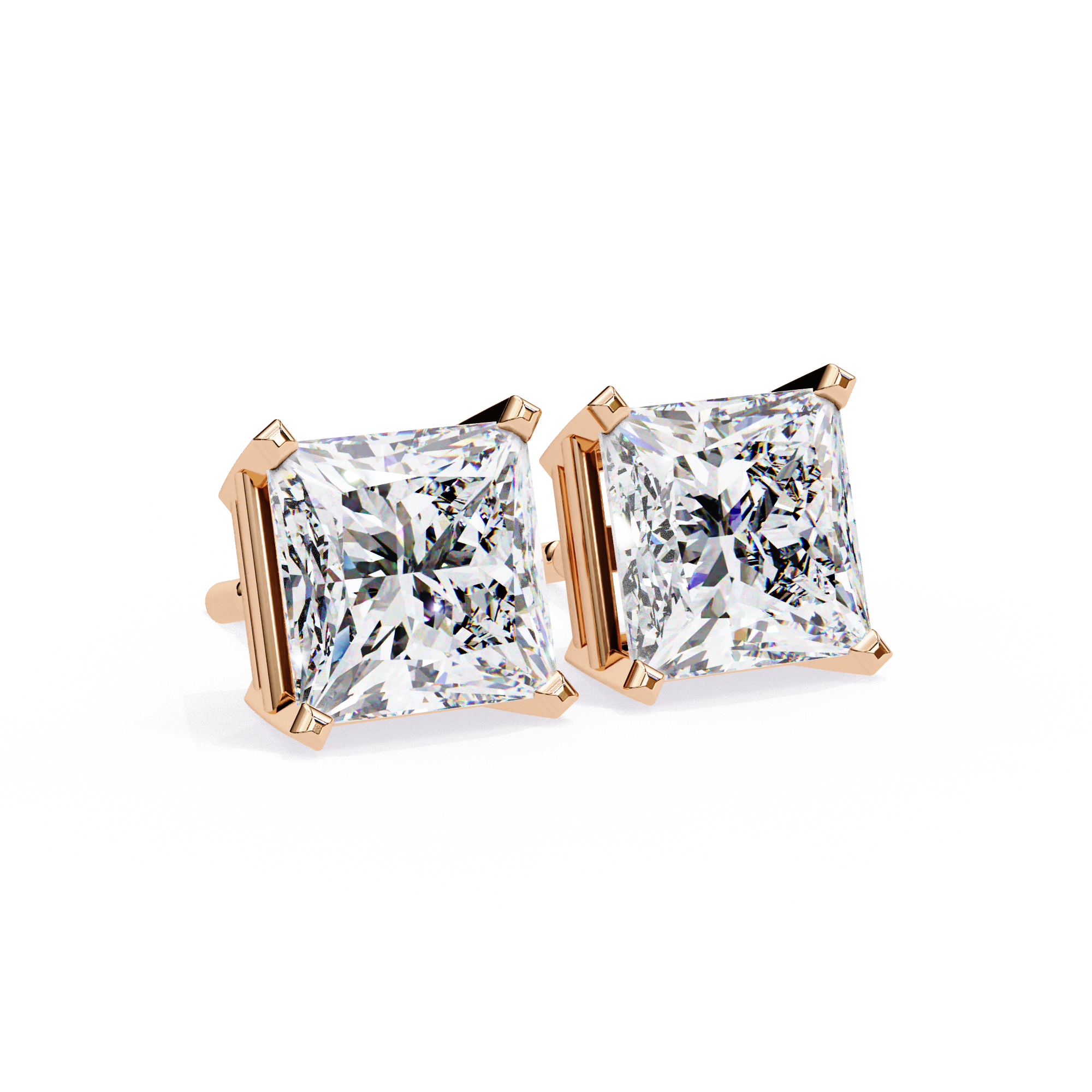 Classic Princess Cut Diamond Four Prong Martini Stud Earrings (F/G VS+)