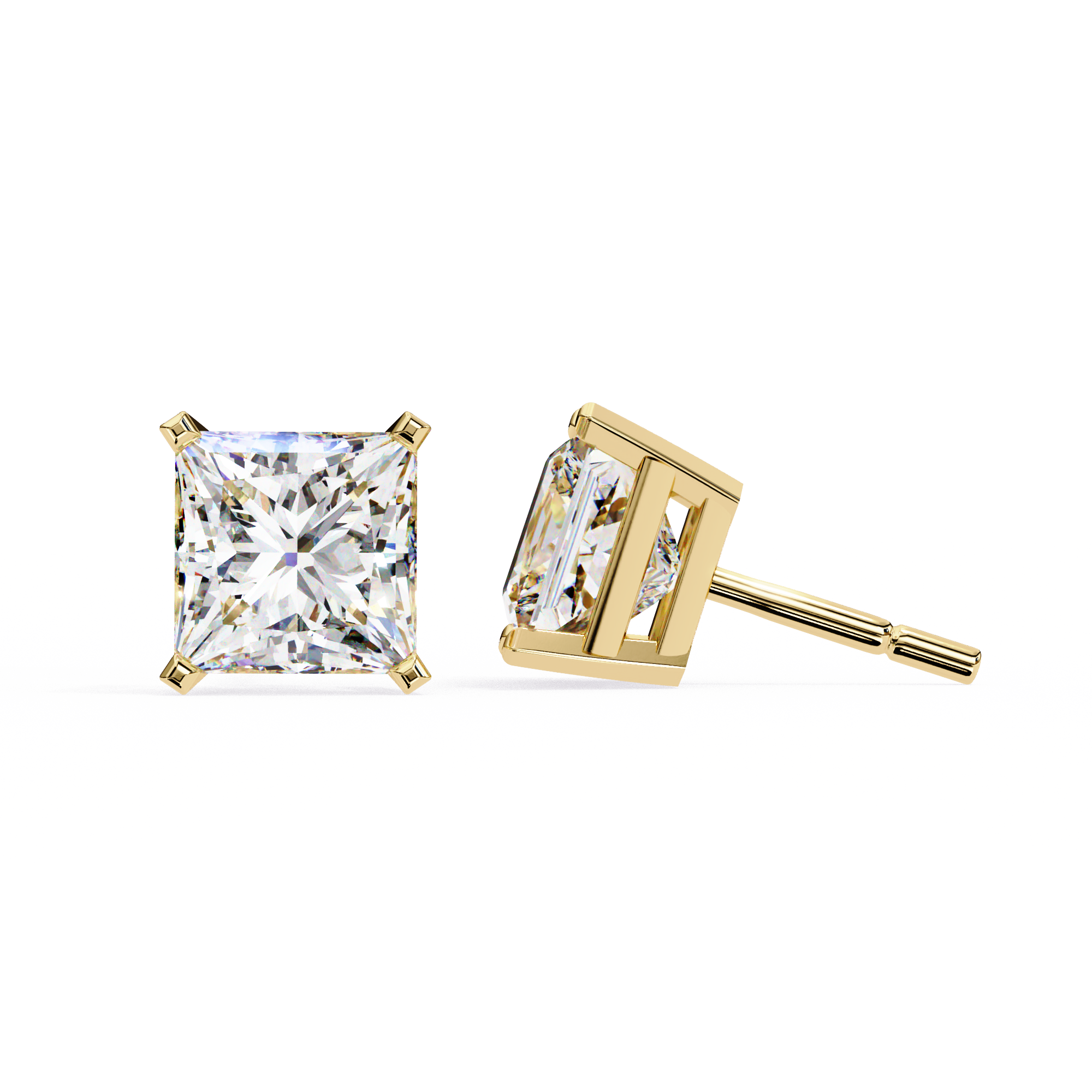 Classic Princess Cut Diamond Four Prong Martini Stud Earrings (F/G VS+)