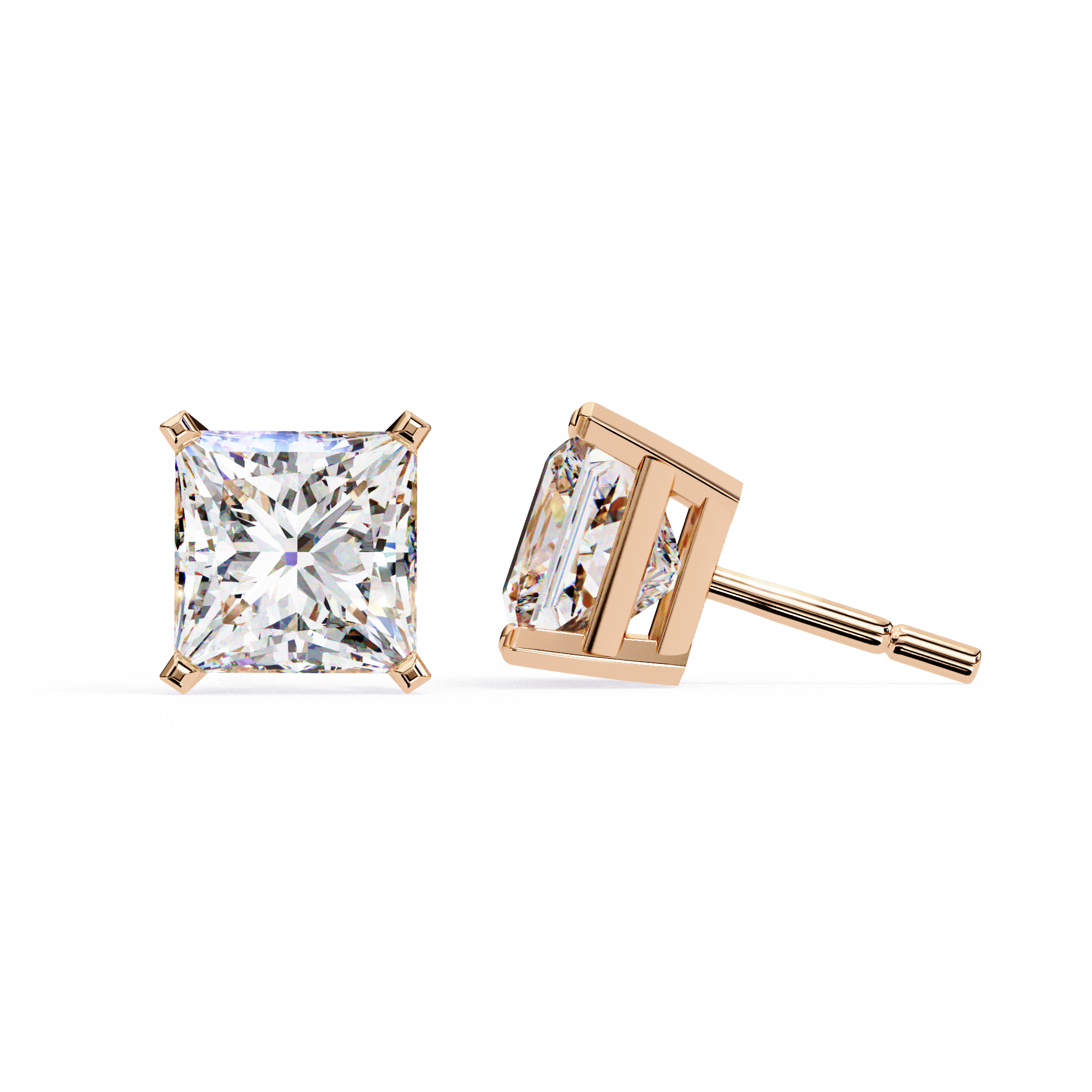 Classic Princess Cut Diamond Four Prong Martini Stud Earrings (F/G VS+)