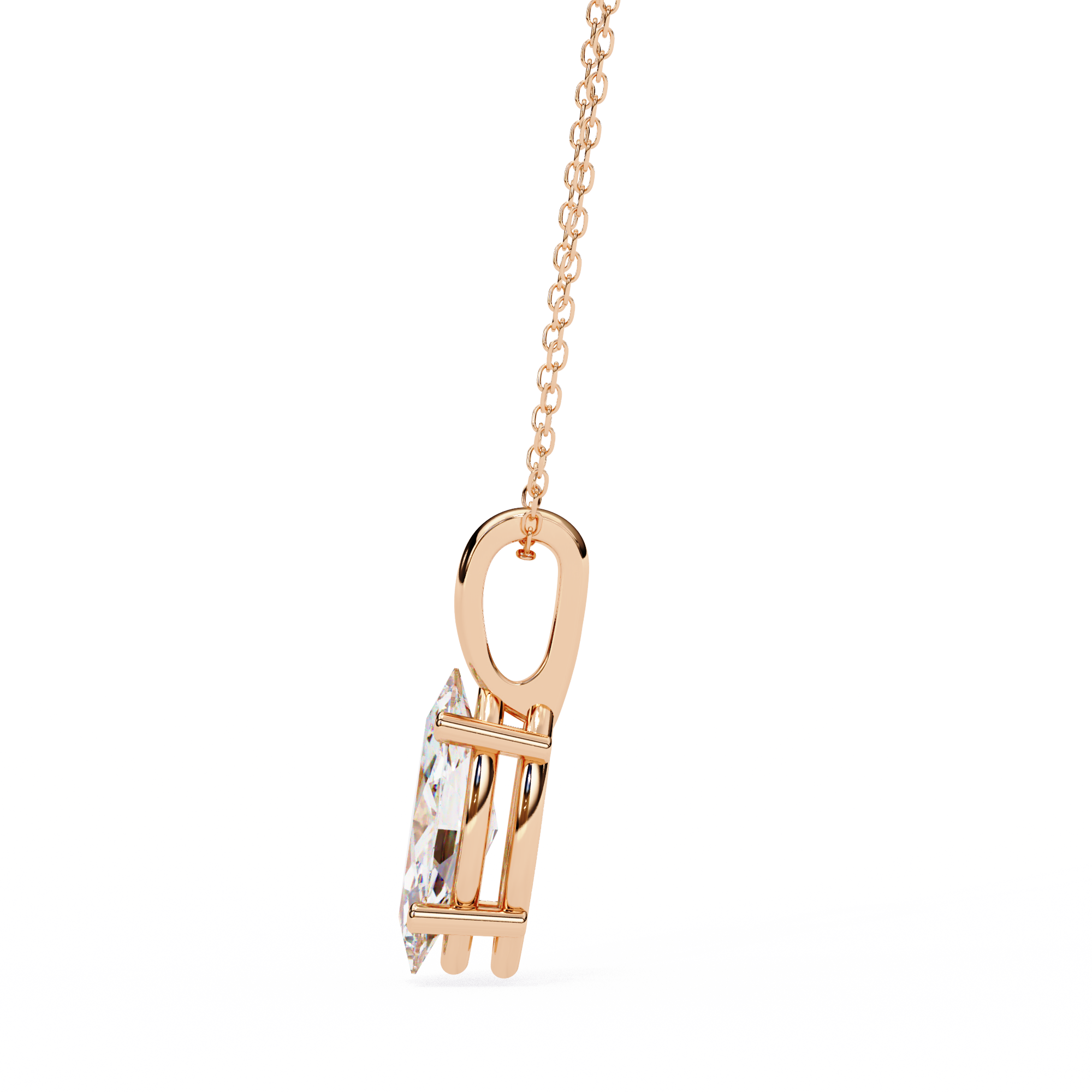 Classic 4 Prong Basket Marquise Lab Created Diamond Solitaire Necklace